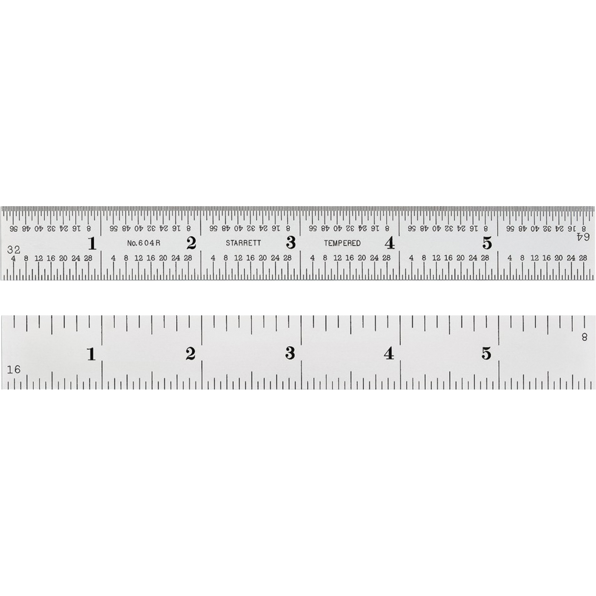 Règle durcie à ressort, 6" lo, Acier, Graduations de 1/8"/1/16"/1/32"/1/64"