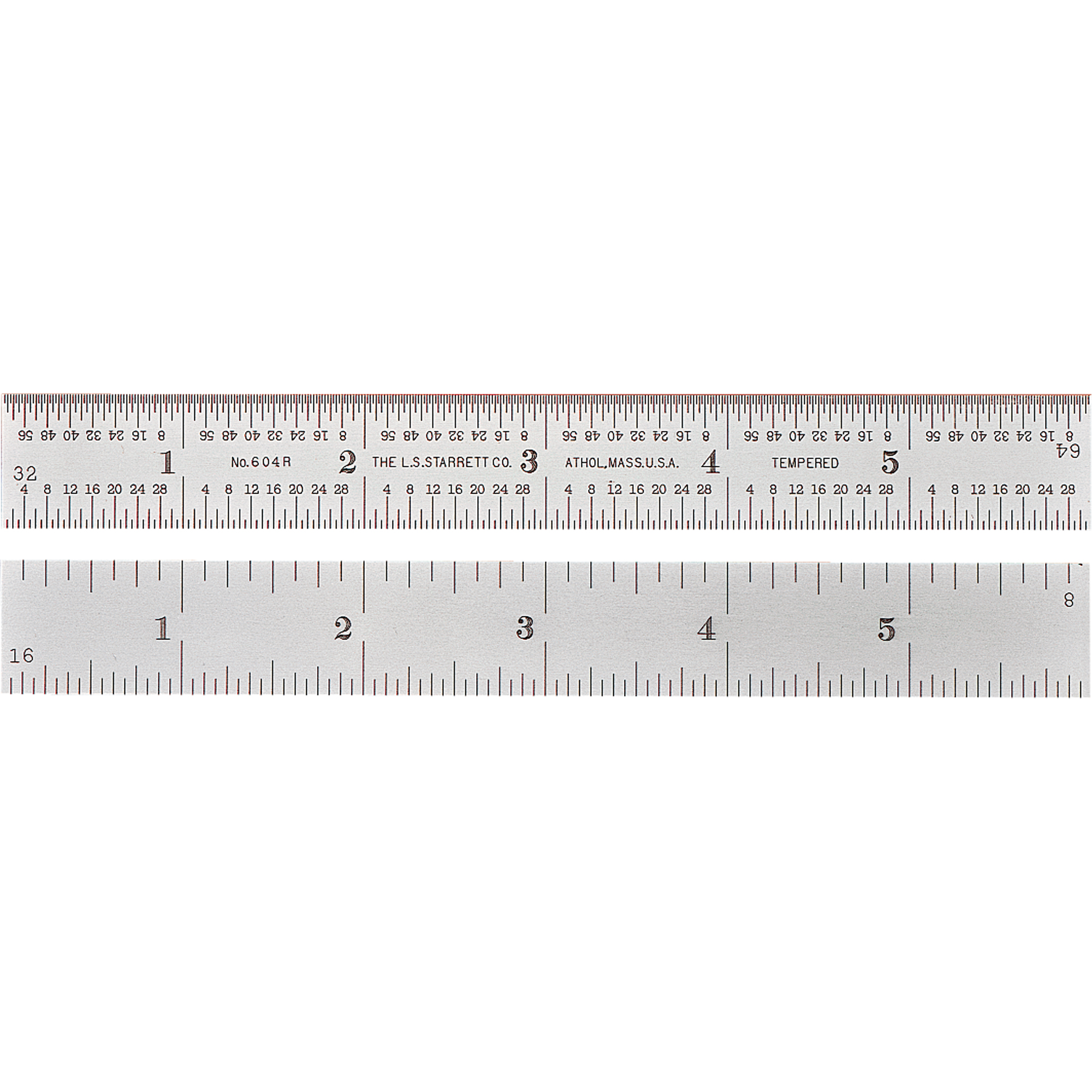 Règle entièrement flexible, 6" lo, Acier, Graduations de 1/8"/1/16"/1/32"/1/64"