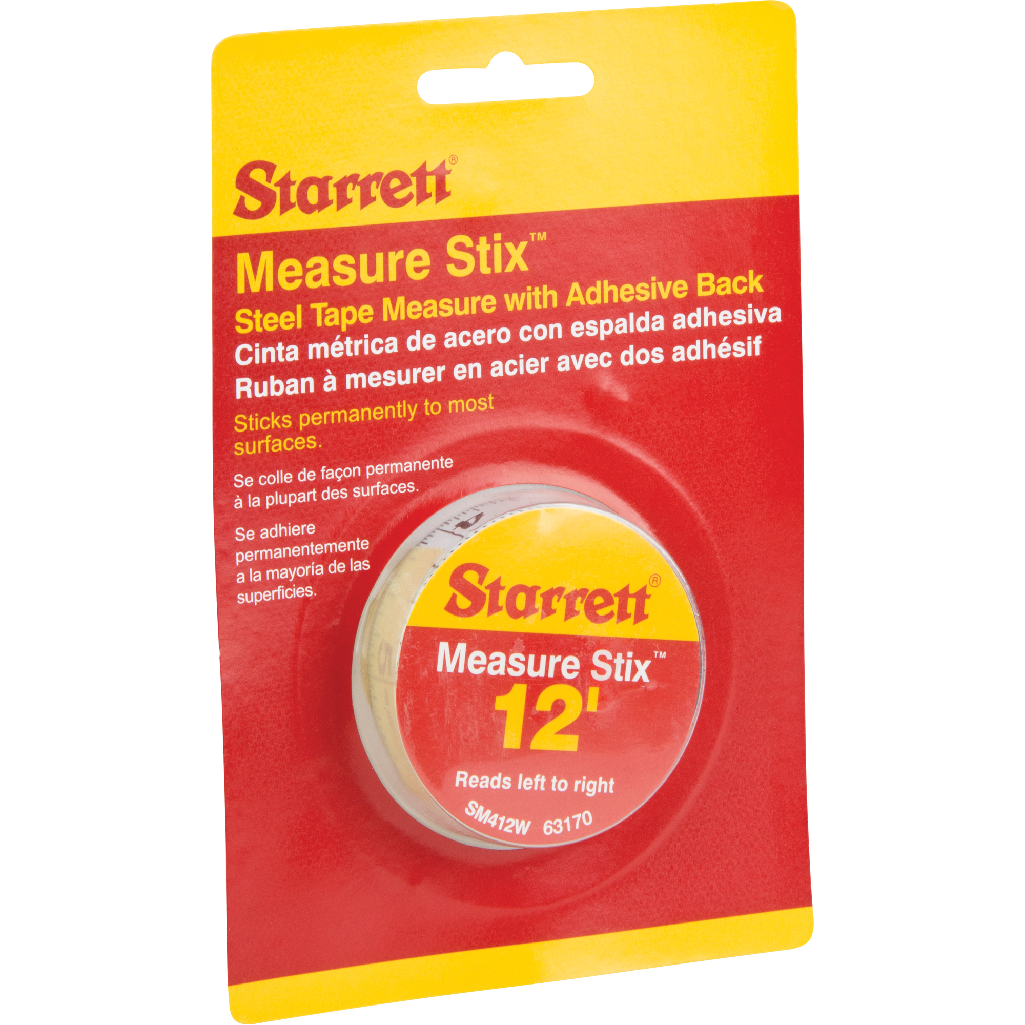 Rubans à mesurer en acier avec endos adhésif Measure StixMC, 1/2" x 12', Marques de goujon po/pi