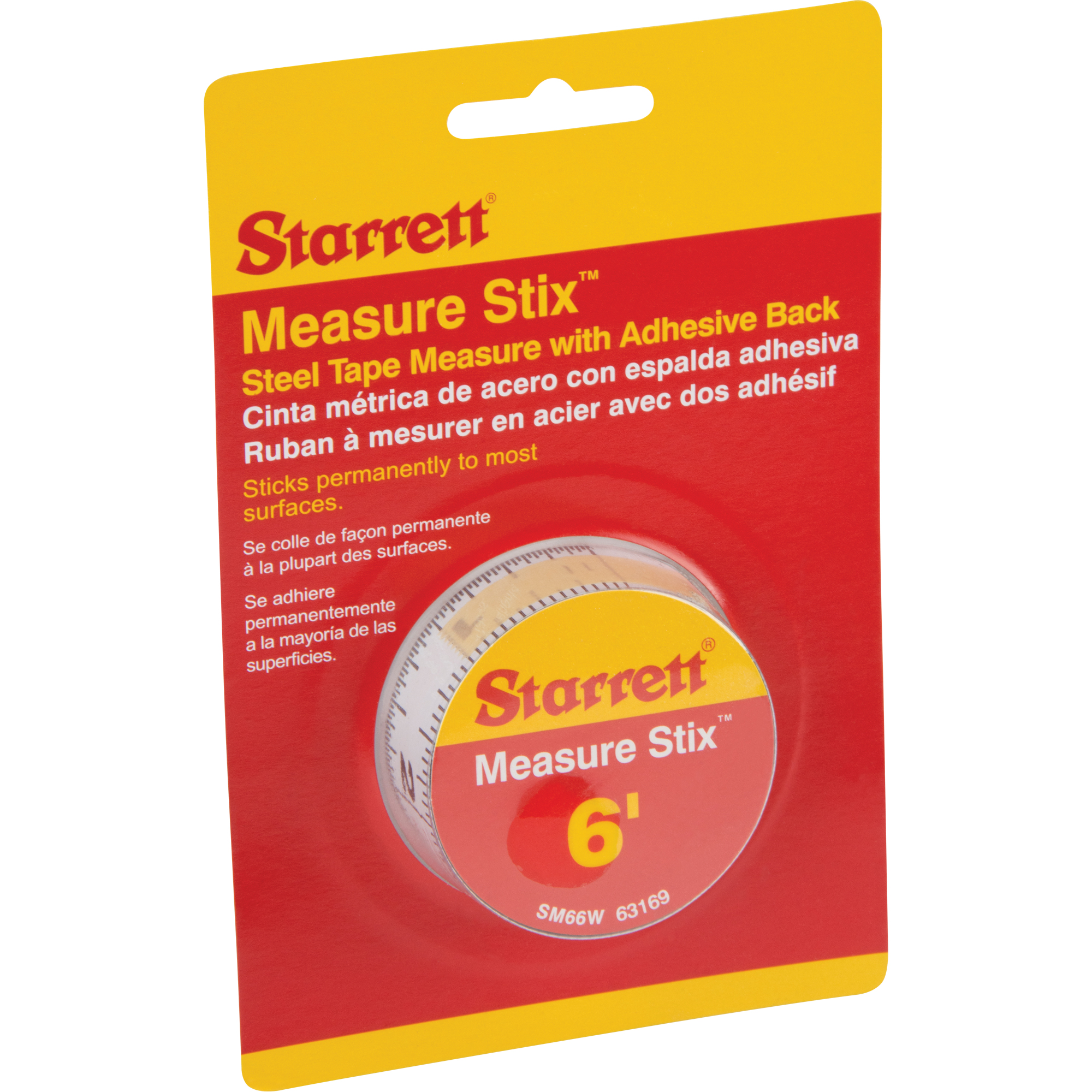 Rubans à mesurer en acier avec endos adhésif Measure StixMC, 3/4" x 6', Marques de goujon po/pi