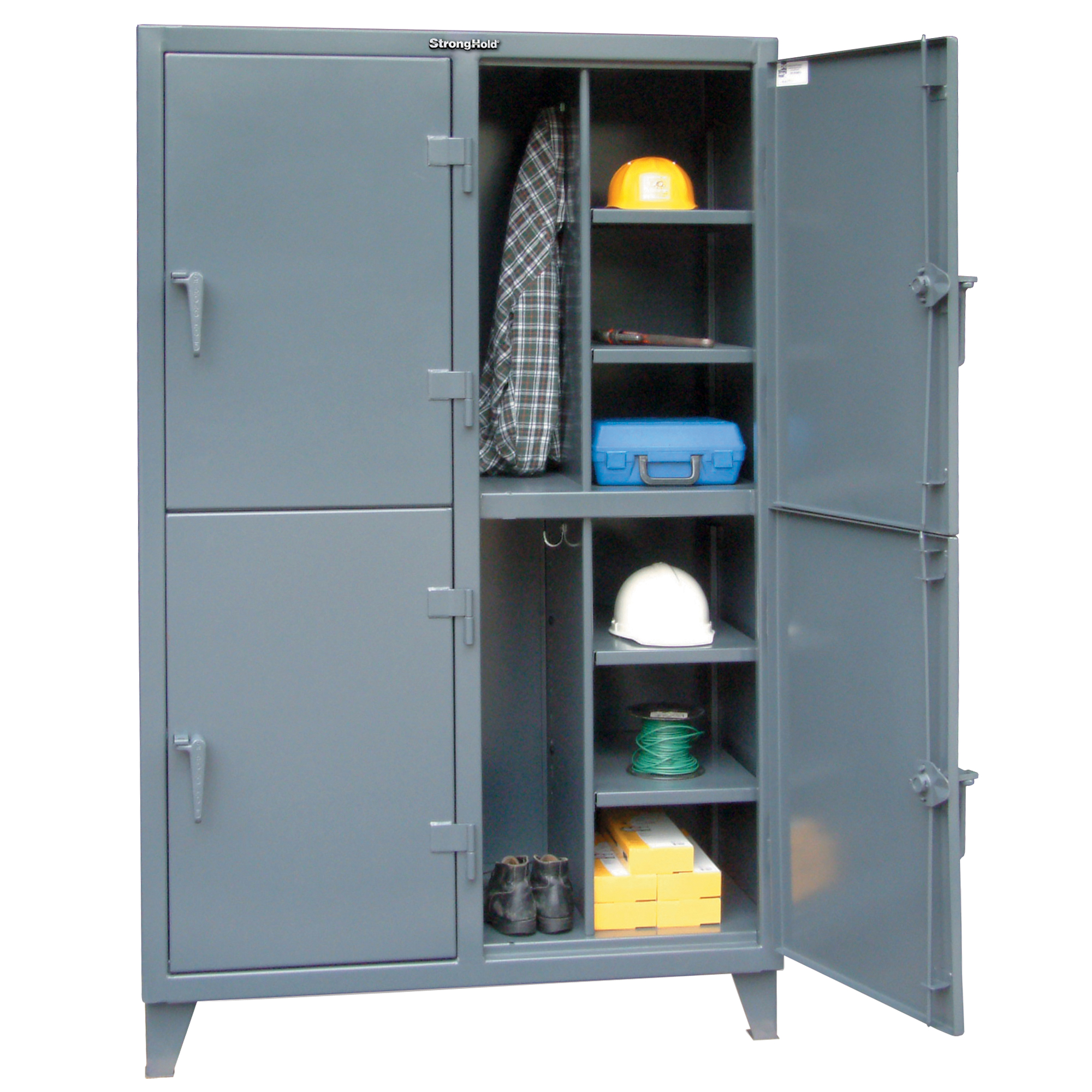 CASIER,50"LAX24"PX72"H,4PORTES, Acier, 8 Tablettes, 72" h x 50" la x 24" P, Gris