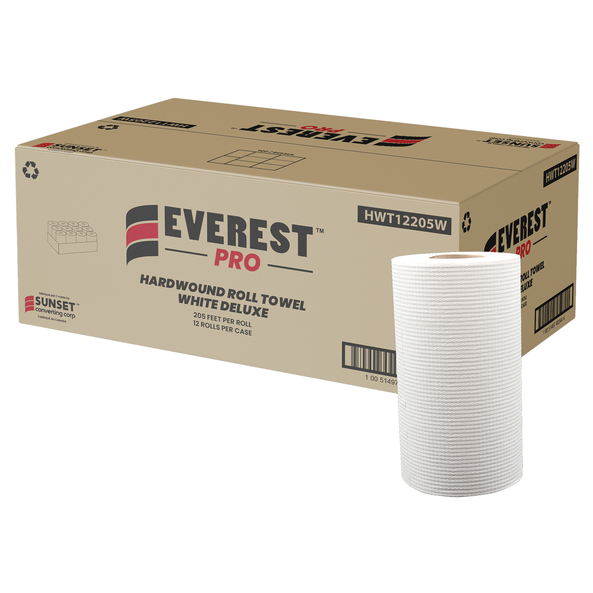 Essuie-mains en rouleaux blancs de luxe, 1 pli, Dérouler par le centre, 205' lo