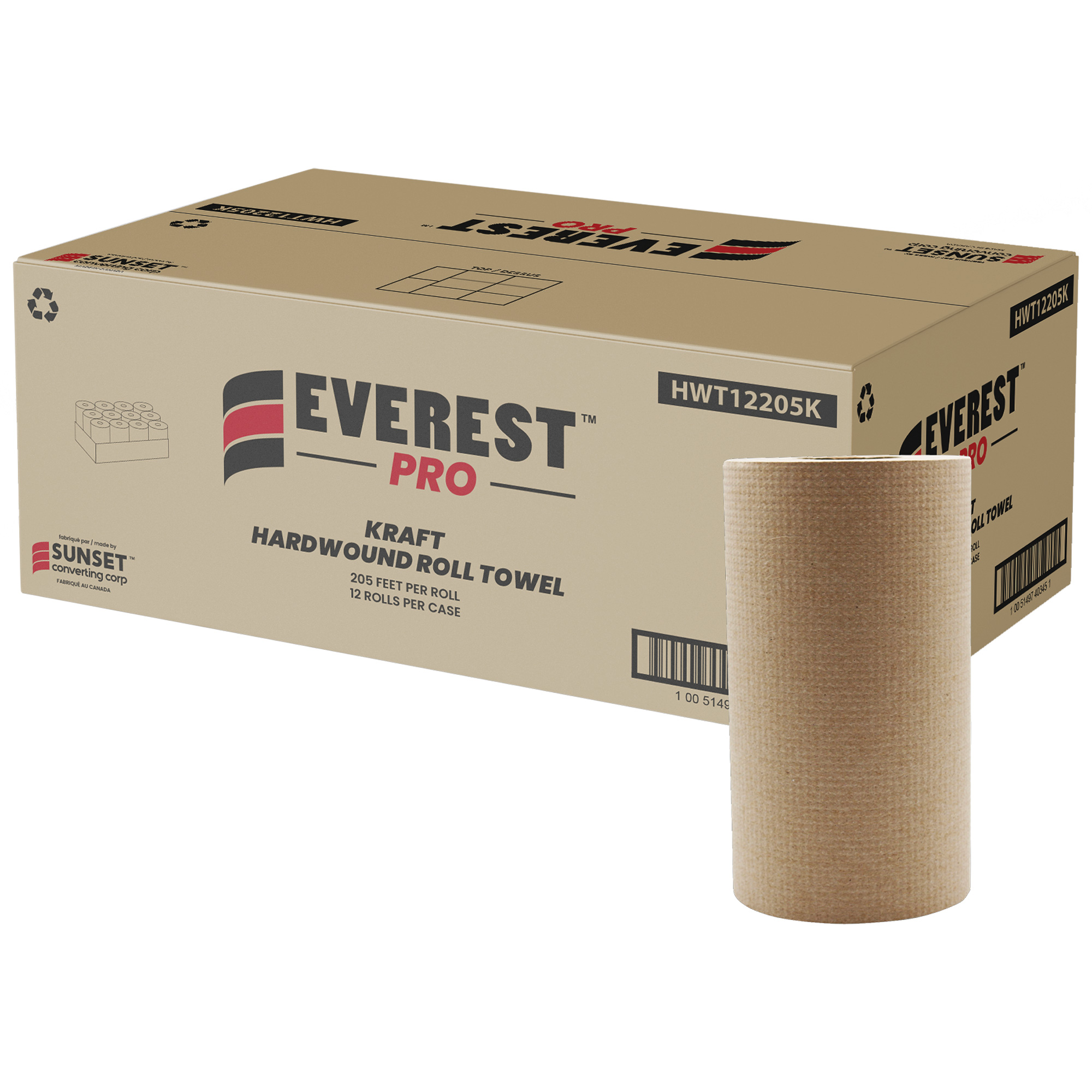 Essuie-mains en rouleaux Kraft, 1 pli, Dérouler par le centre, 205' lo