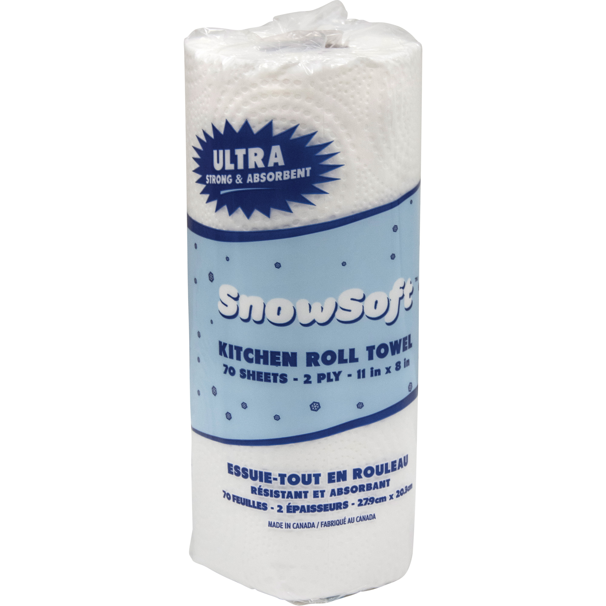 Essuie-tout pour cuisines de première qualité Snow SoftMC, 2 Pli, 70 Feuilles/rouleau, 8" la, 11" lo