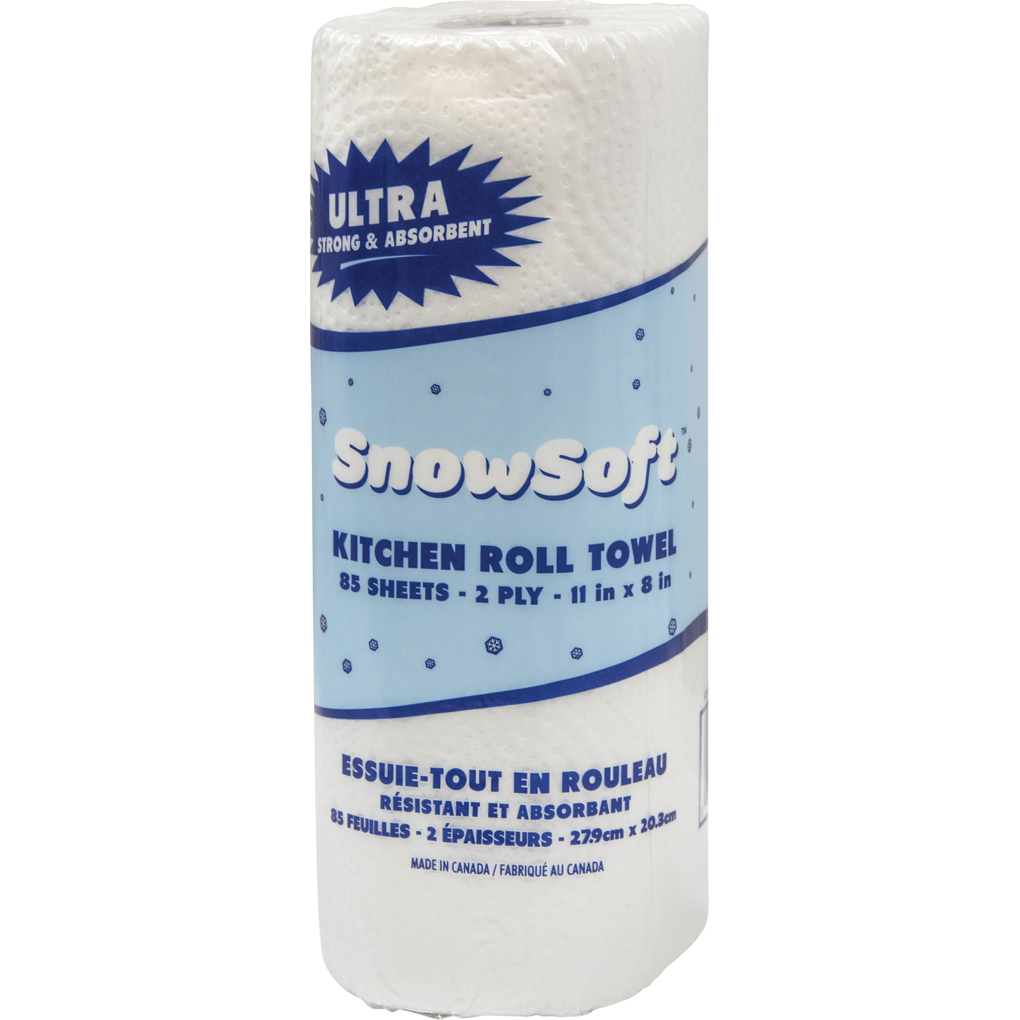 Essuie-tout pour cuisines de première qualité Snow SoftMC, 2 Pli, 85 Feuilles/rouleau, 8" la, 11" lo