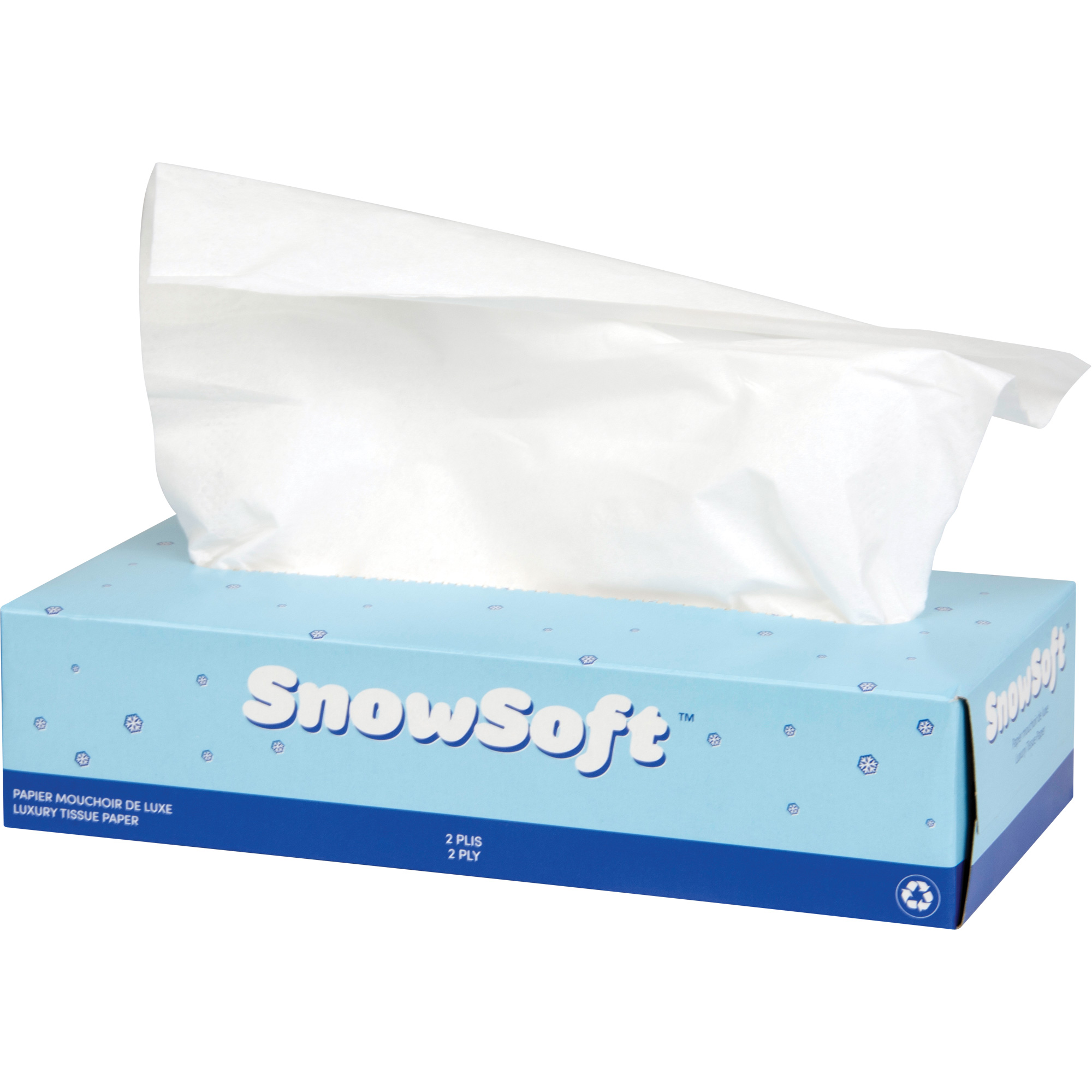Papier-mouchoir de première qualité Snow SoftMC, 2 pli, 7,4" lo x 8,4" la, 100 feuilles/boîte