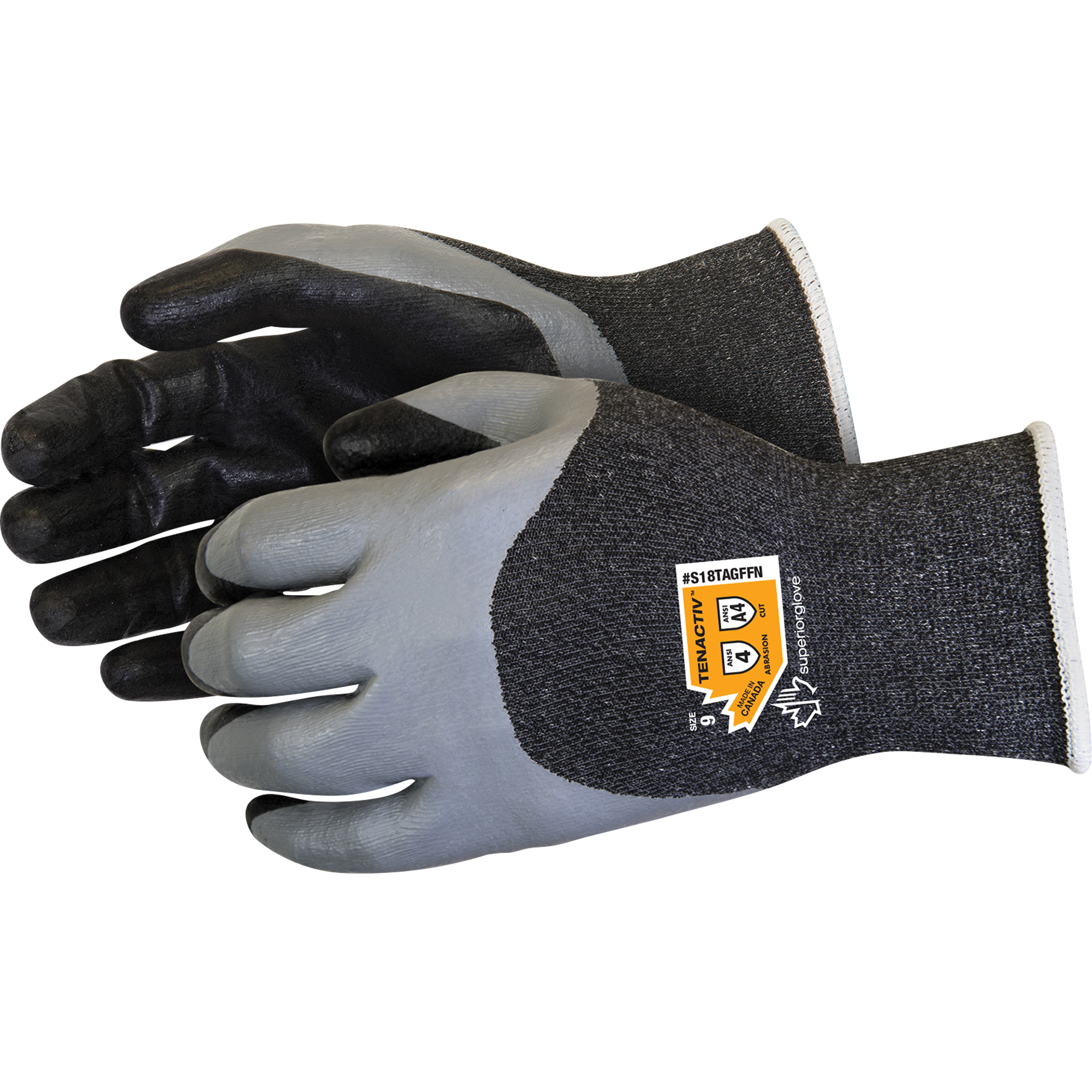Gants à double trempage résistants aux coupures, Taille 10, Calibre 18, Revêtement Mousse de nitrile, Enveloppe en TenActivMC, ASTM ANSI niveau A4