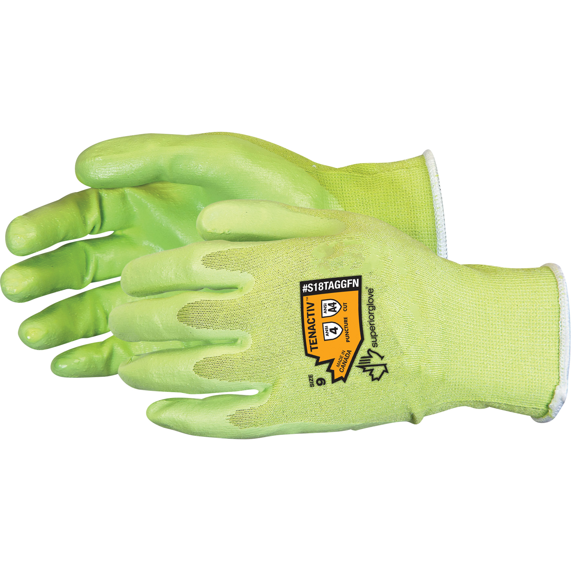 Gants à haute visibilité en fibre de filament composite résistants aux coupures, Taille 11, Calibre 18, Revêtement Mousse de nitrile, Enveloppe en TenActivMC, ANSI/ISEA 105 niveau 4