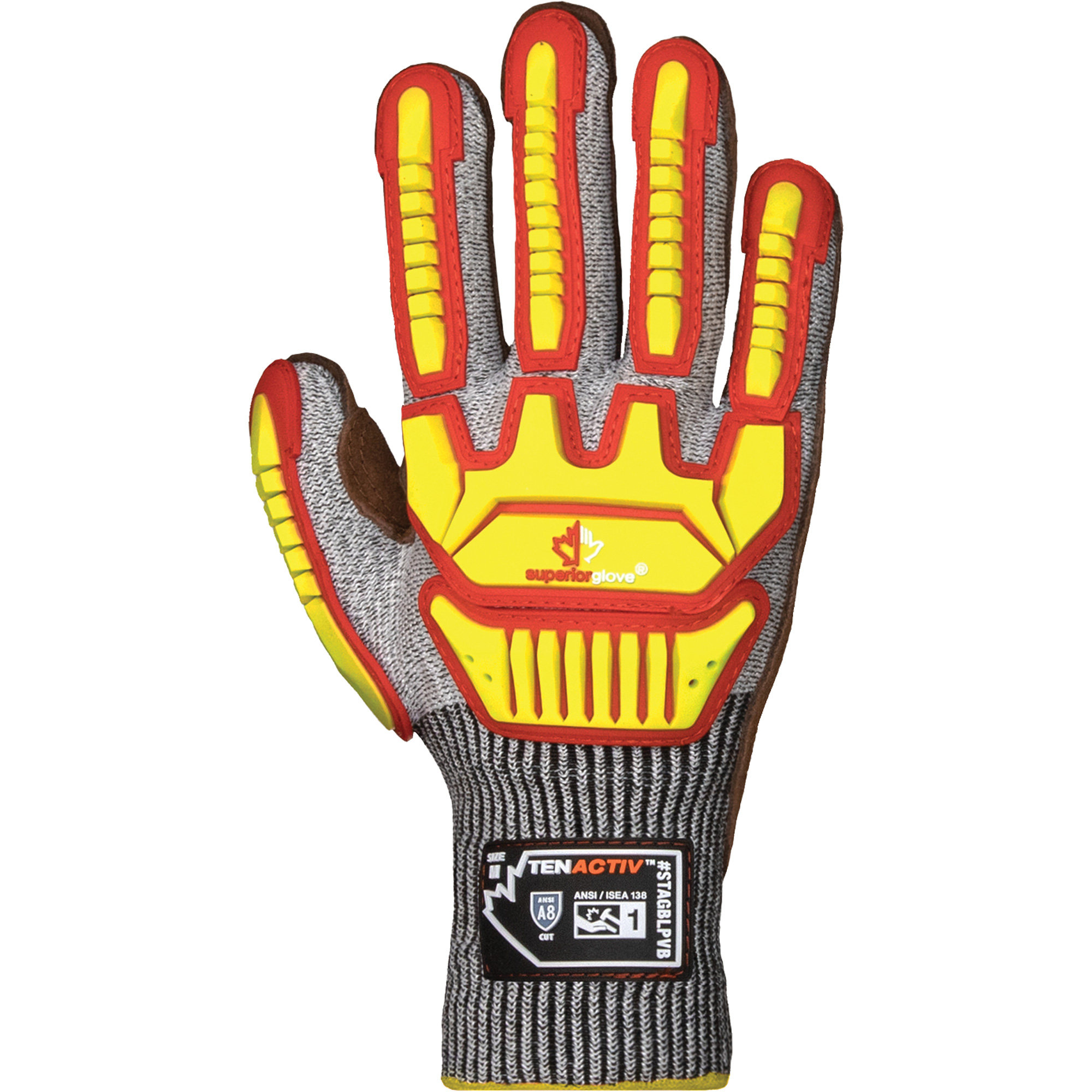 Gants antichocs TenActivMC STAGBLPVB, 2T-Grand, Paume en Cuir de vache, Poignet Poignet en tricot
