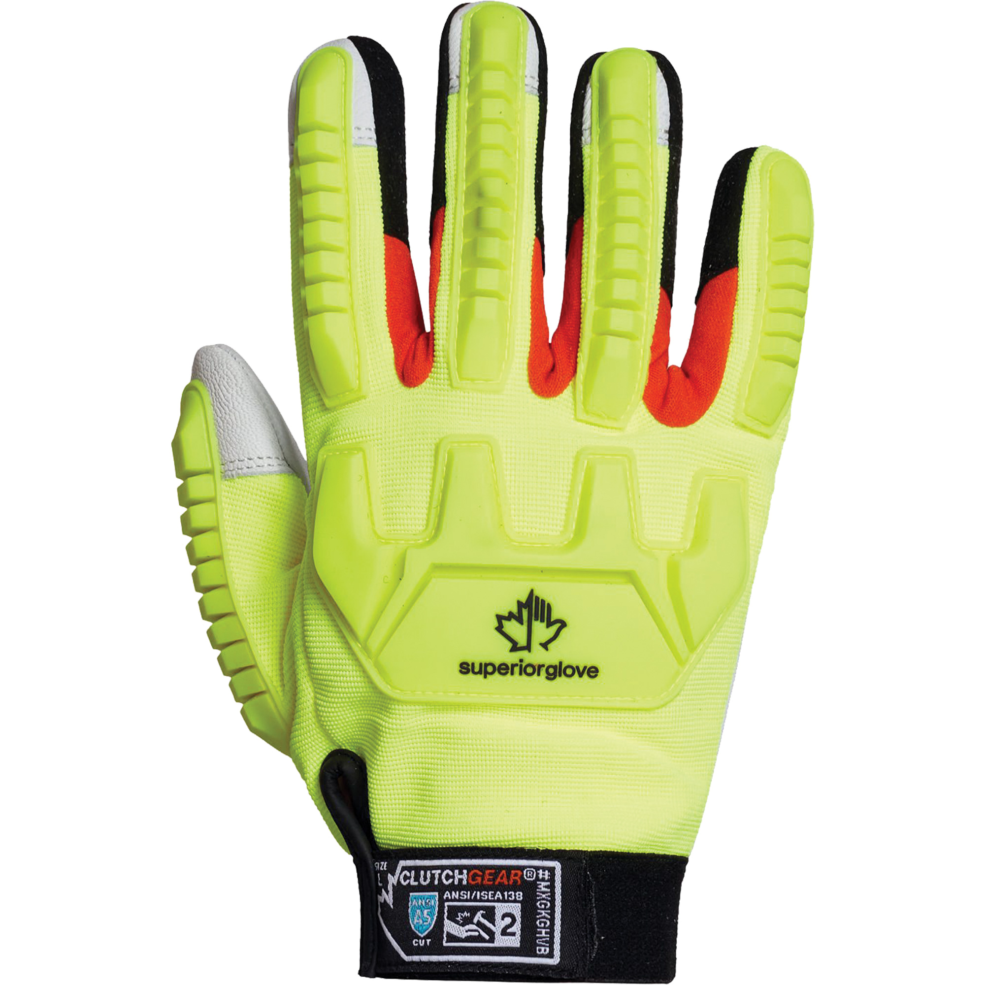 Gants de mécanicien haute visibilité résistant aux coupures Embrayage GearMD, Taille 12/3T-Grand, Enveloppe en Chèvre/KevlarMD, ASTM ANSI niveau A5