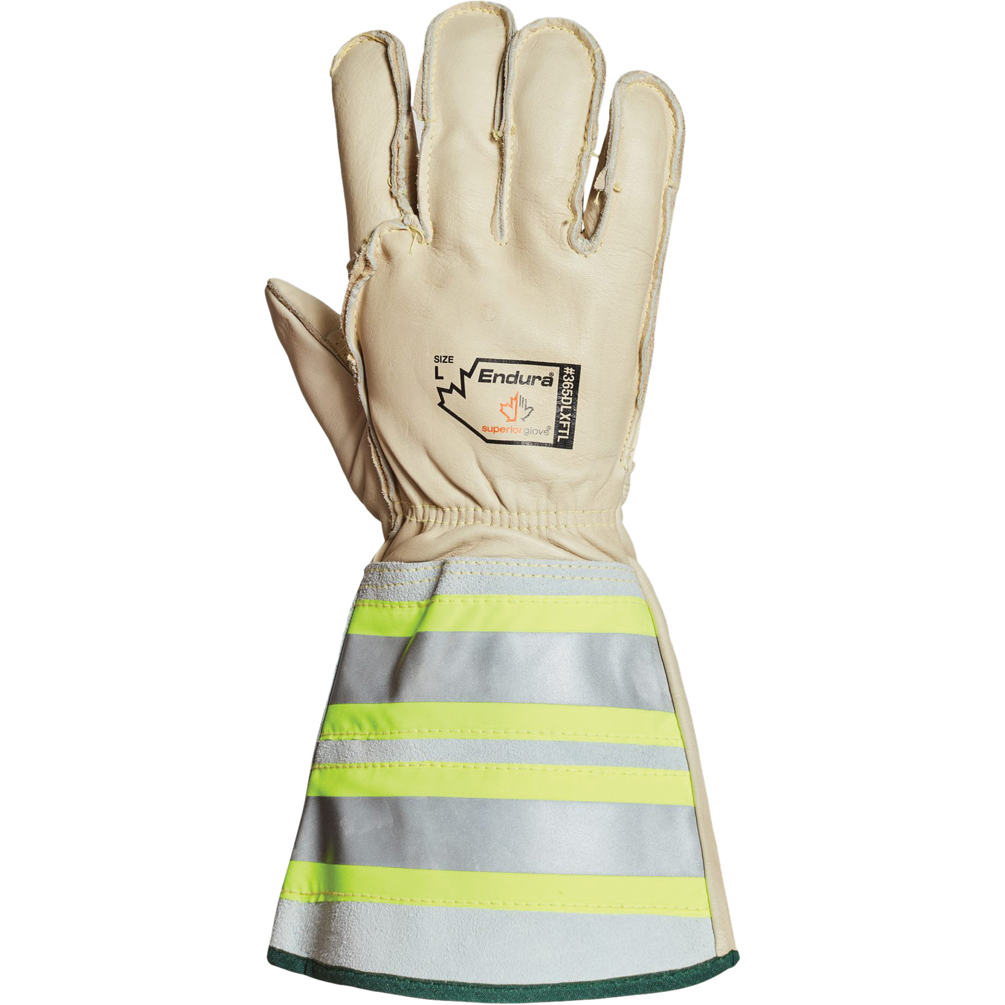 Gants de monteur de lignes pour l'hiver avec bandes réfléchissantes 6" EnduraMD, Grand, Paume en Cuir de cheval, Doublure en Molleton