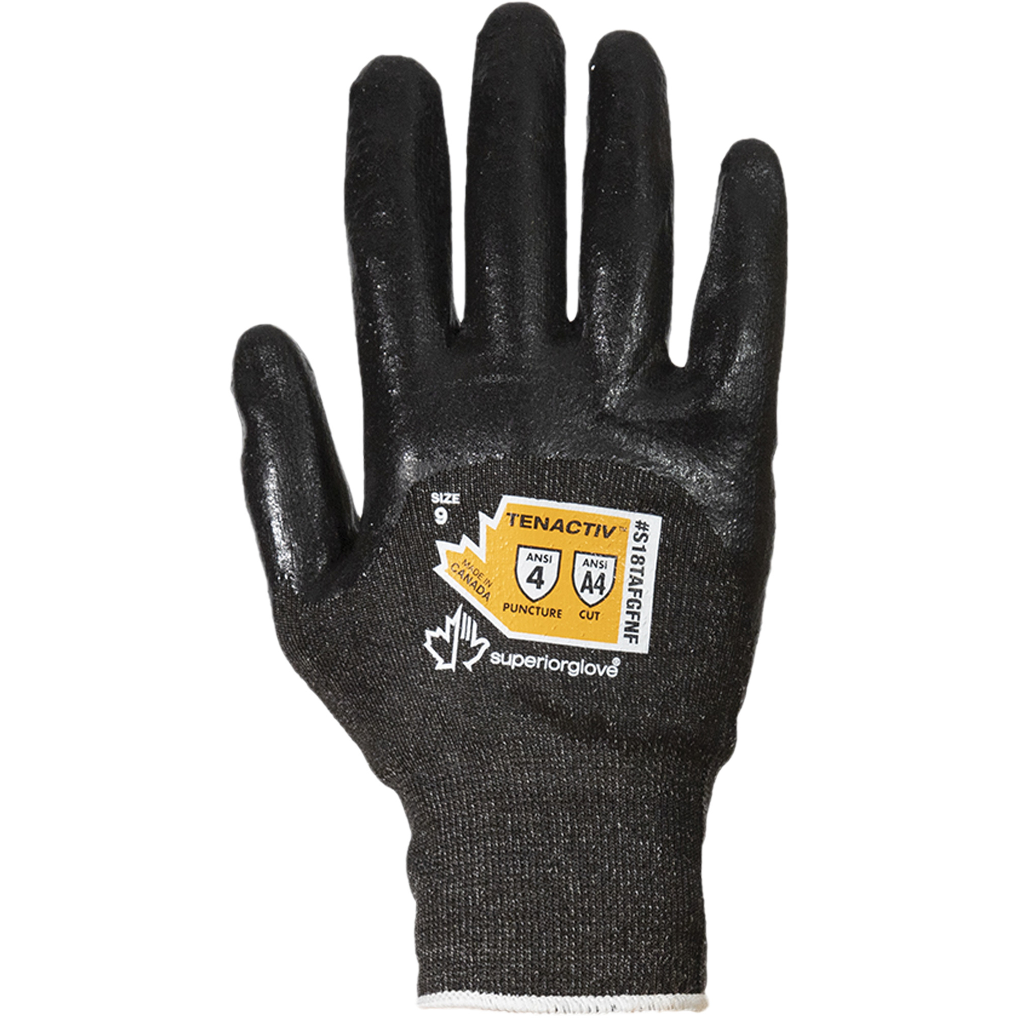 Gants en tricot de fibre filament composite ultrafin, Taille 5, Calibre 18, Revêtement Mousse de nitrile, Enveloppe en TenActivMC, ASTM ANSI niveau A4