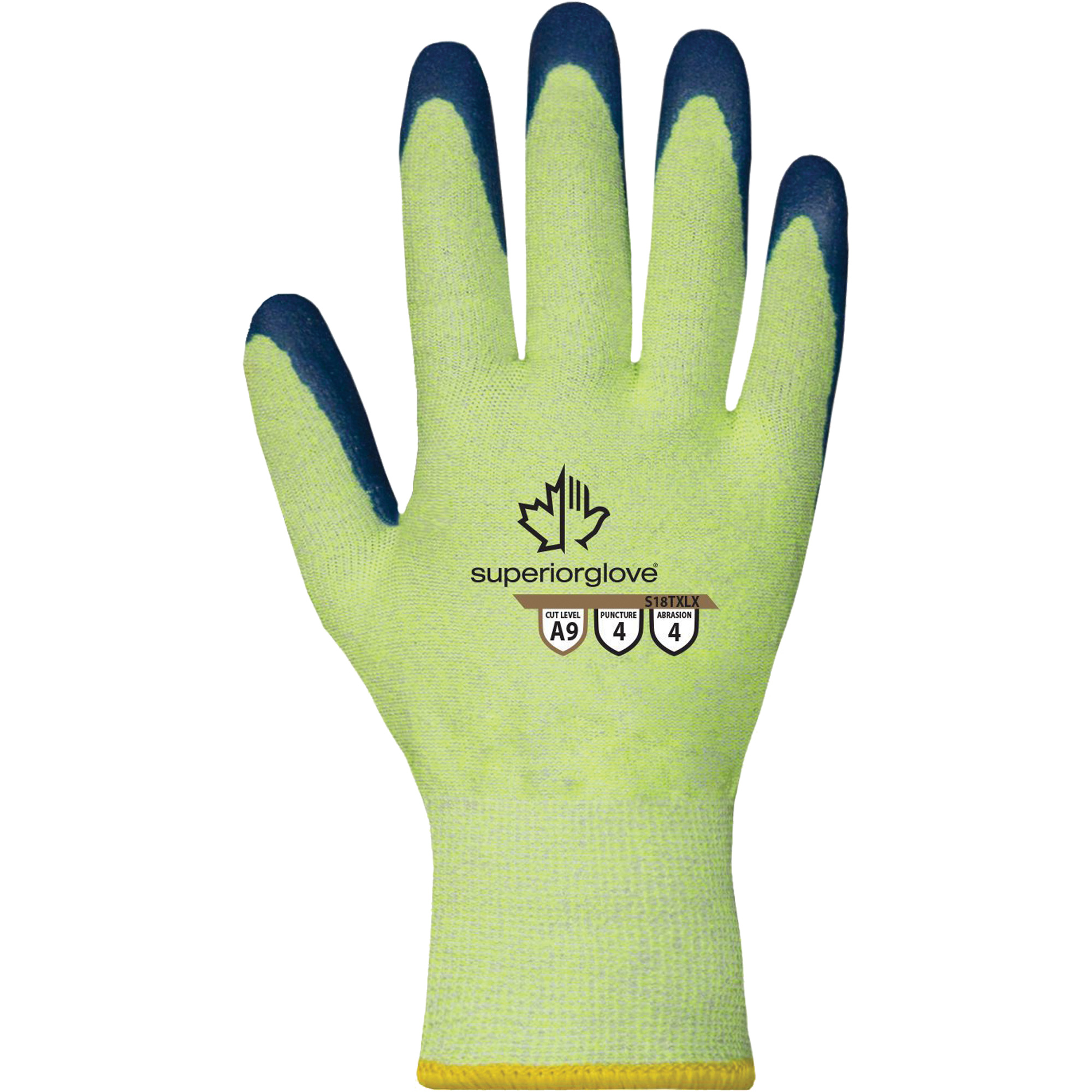 Gants haute visibilité résistants à la coupe S18TXLX, Taille 12/3T-Grand, Calibre 18, Revêtement Latex, Enveloppe en TenActivMC, ASTM ANSI niveau A9