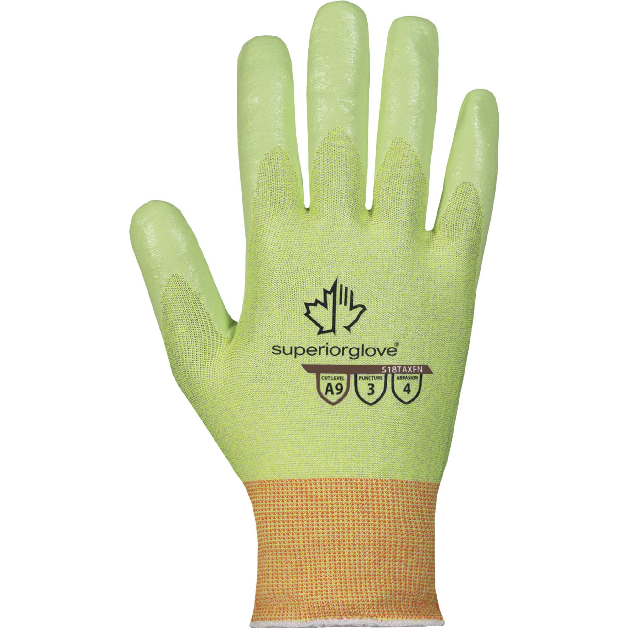 Gants résistant aux coupures haute visibilité S18TAXFN, Taille 8, Calibre 18, Revêtement Mousse de nitrile, Enveloppe en TenActivMC, ASTM ANSI niveau A9