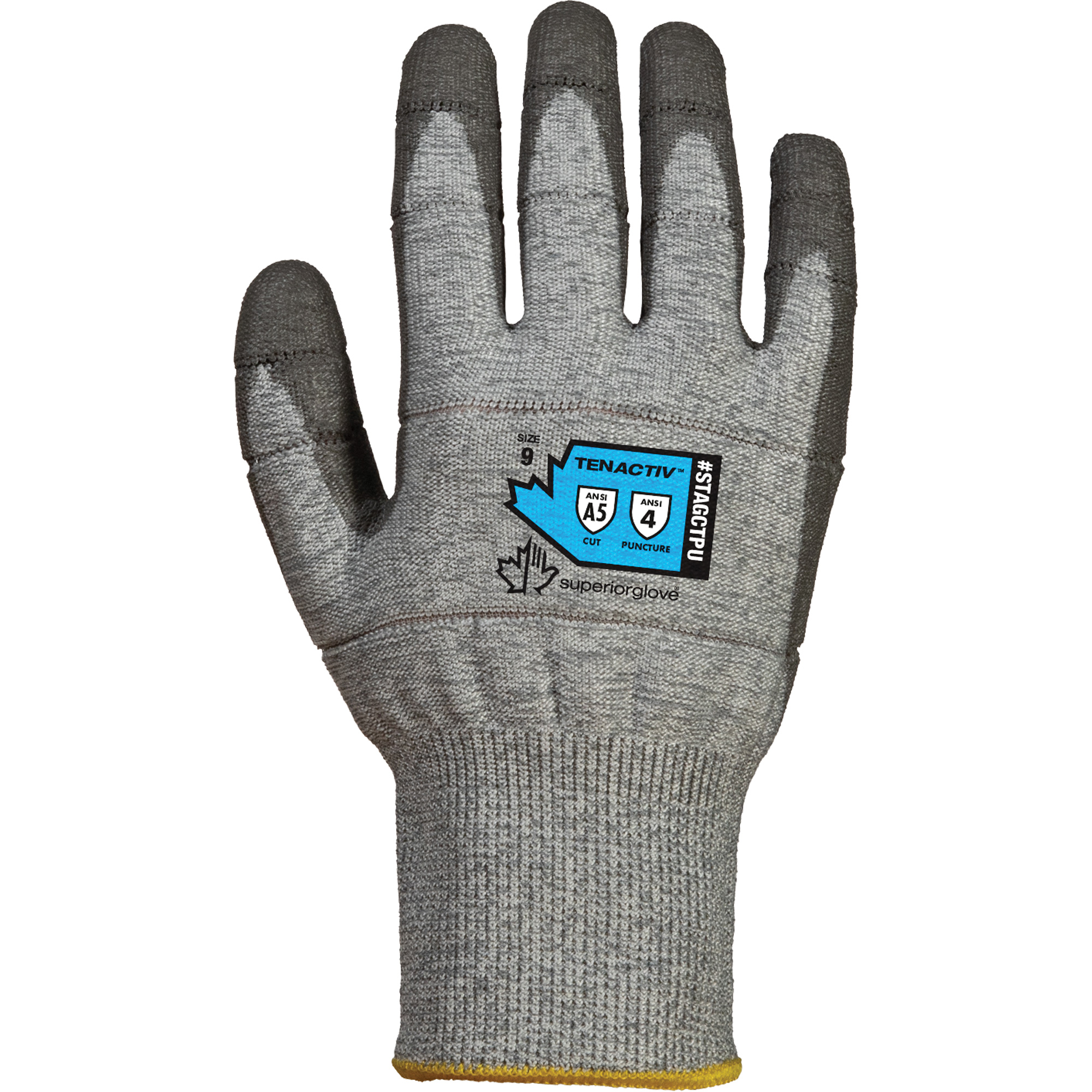 Gants résistant aux coupures STAGCTPU, Taille 8, Calibre 13, Revêtement PVC, Enveloppe en TenActivMC, ASTM ANSI niveau A5