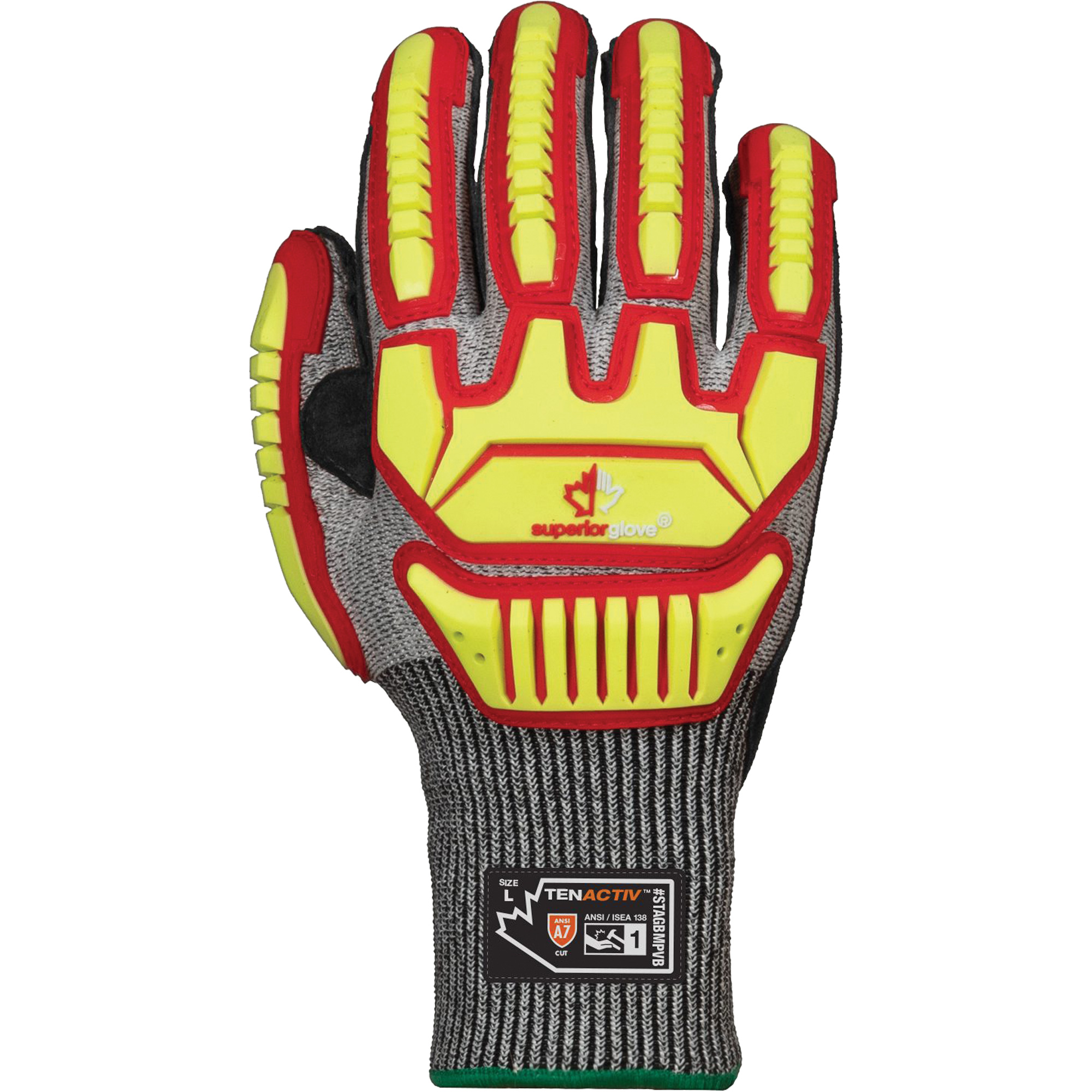 Gants résistants aux chocs STAGBMPVB avec paumes ErgoHyde, Taille 3T-Grand, Calibre 13, Enveloppe en TenActivMC/Fil technique, ASTM ANSI niveau A7