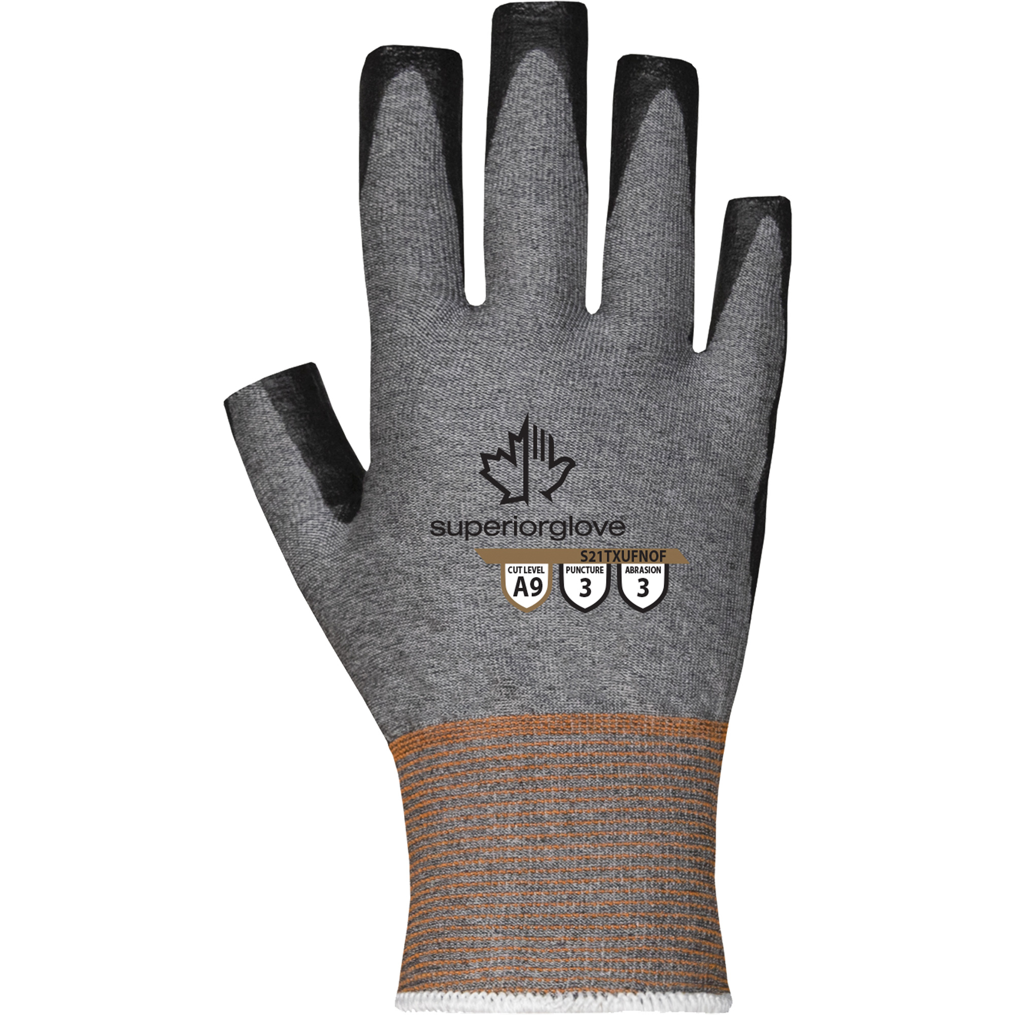 Gants ultra minces à doigts ouverts, Taille 10, Calibre 21, Revêtement Nitrile, Enveloppe en TenActivMC, ASTM ANSI niveau A9
