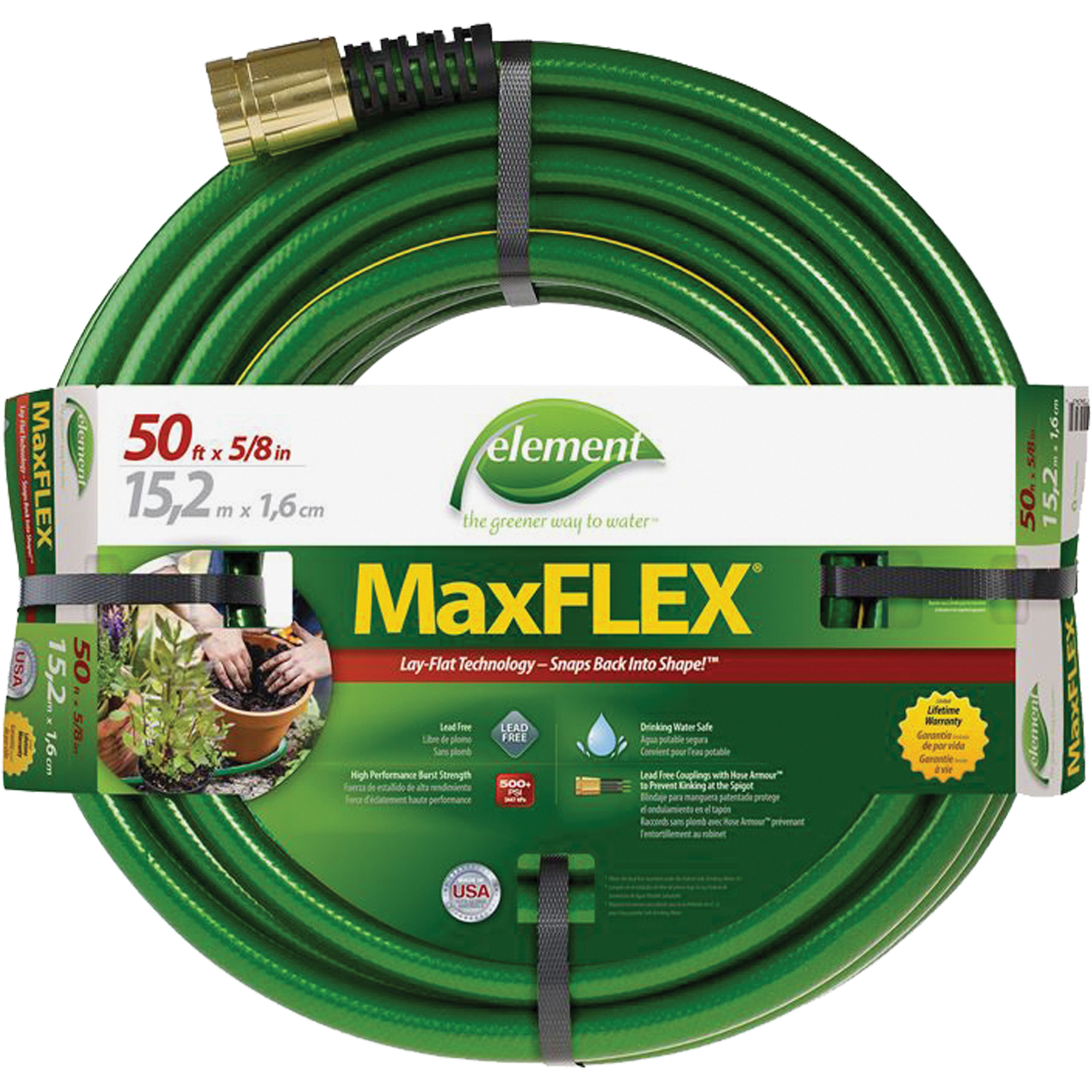 Boyau d'arrosage ElementMD MaxFlexMD, Copolymère, 5/8" dia x 50'