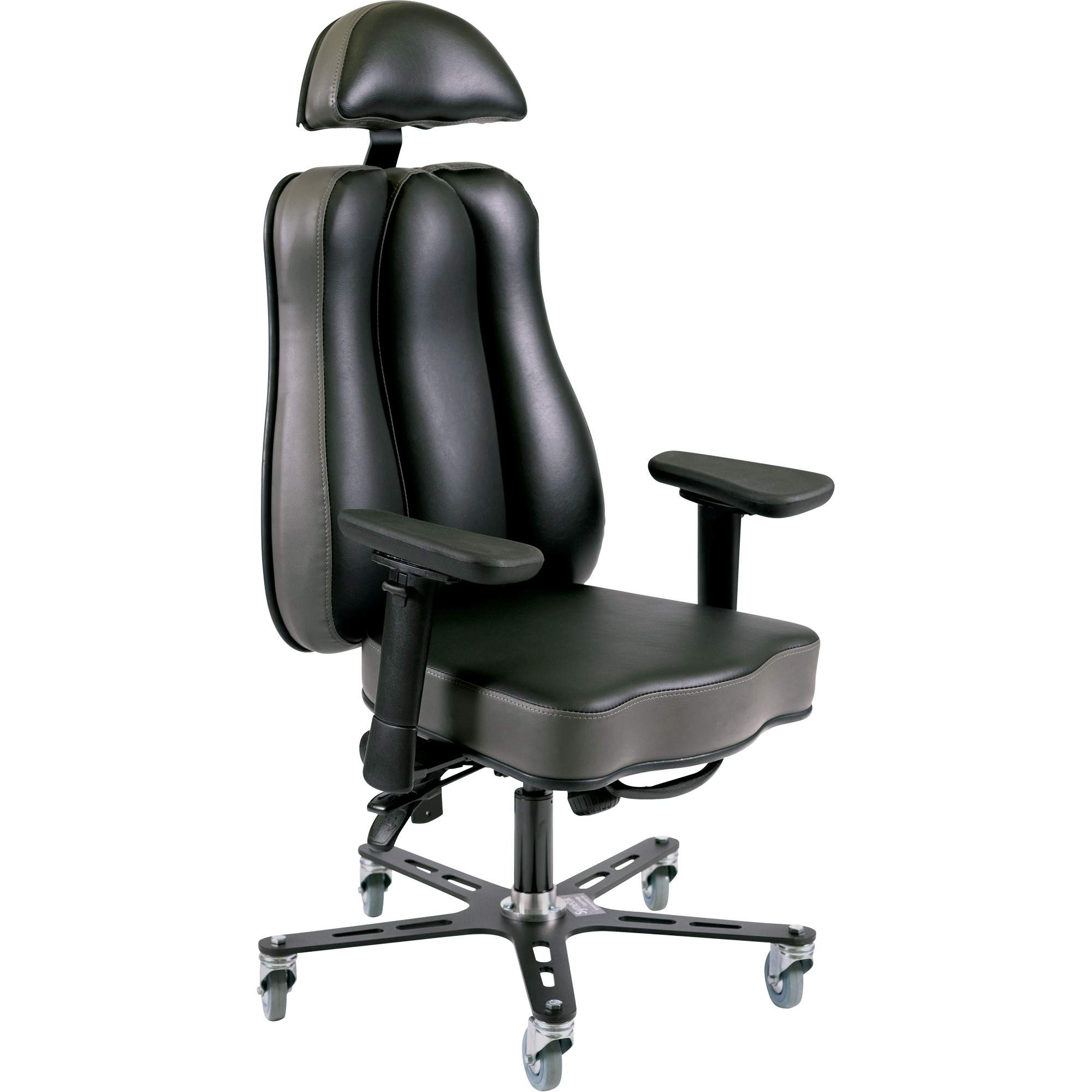 Chaise ergonomique 24 h Synergo II, Vinyle, Noir/gris, Capacité 350 lb