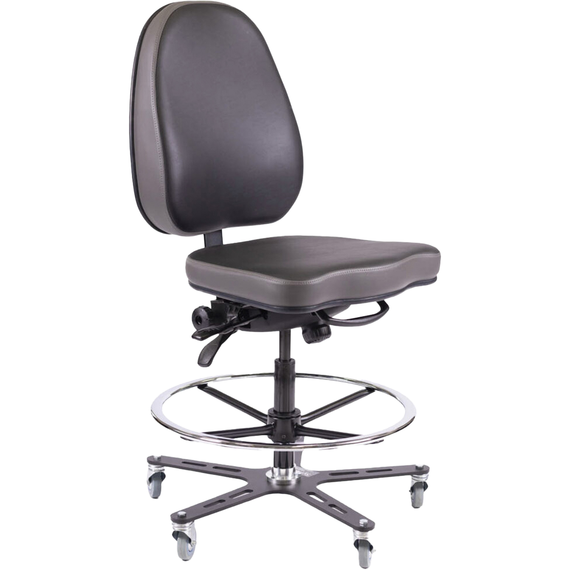Chaise industrielle ergonomique TF180, Mobile, Ajustable, Vinyle Siège, Noir