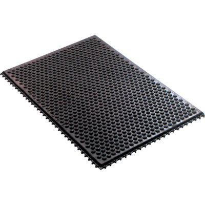 Système de tapis anti-fatigue emboîtable en caoutchouc conducteur, Caoutchouc, 2' la c, 3' lo, 1/2" Épaisseur, Noir