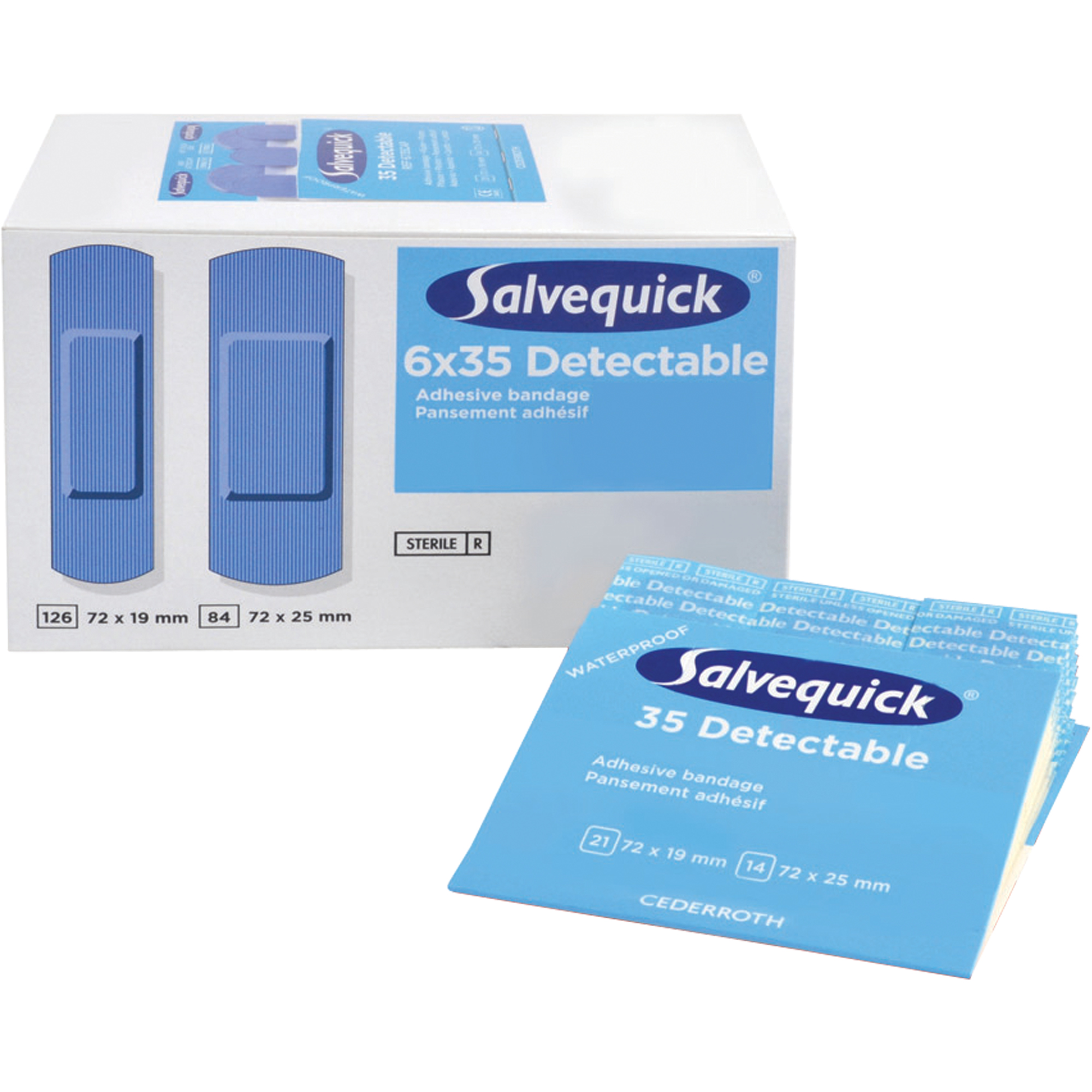 Systèmes de distribution de bandages SalvequickMD - recharges stériles, Rectangulaire/carrée, Plastique détectable, Stérile