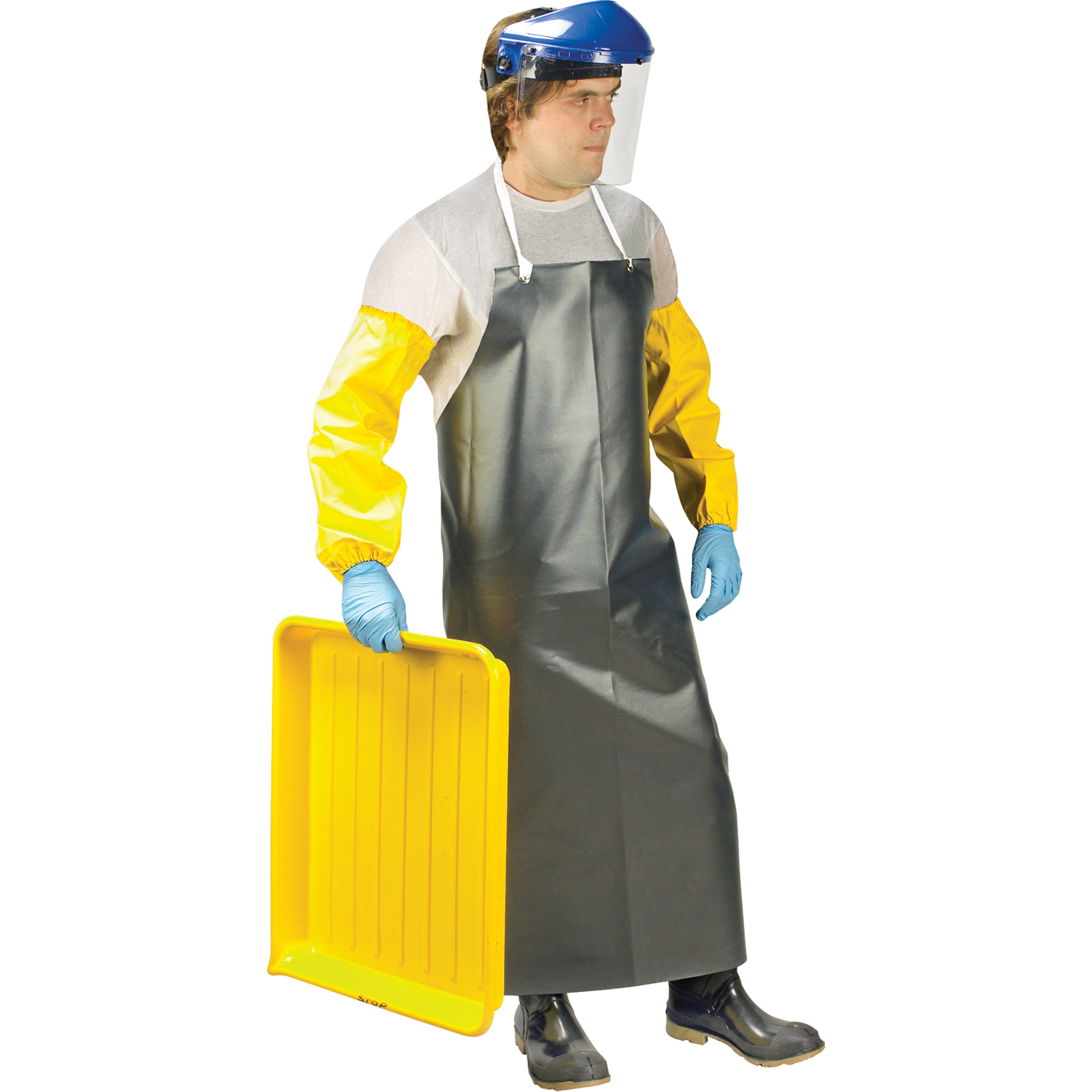 Tabliers à usage intensif, Nitrile/Polyester, 48" lo x 35" la, Noir