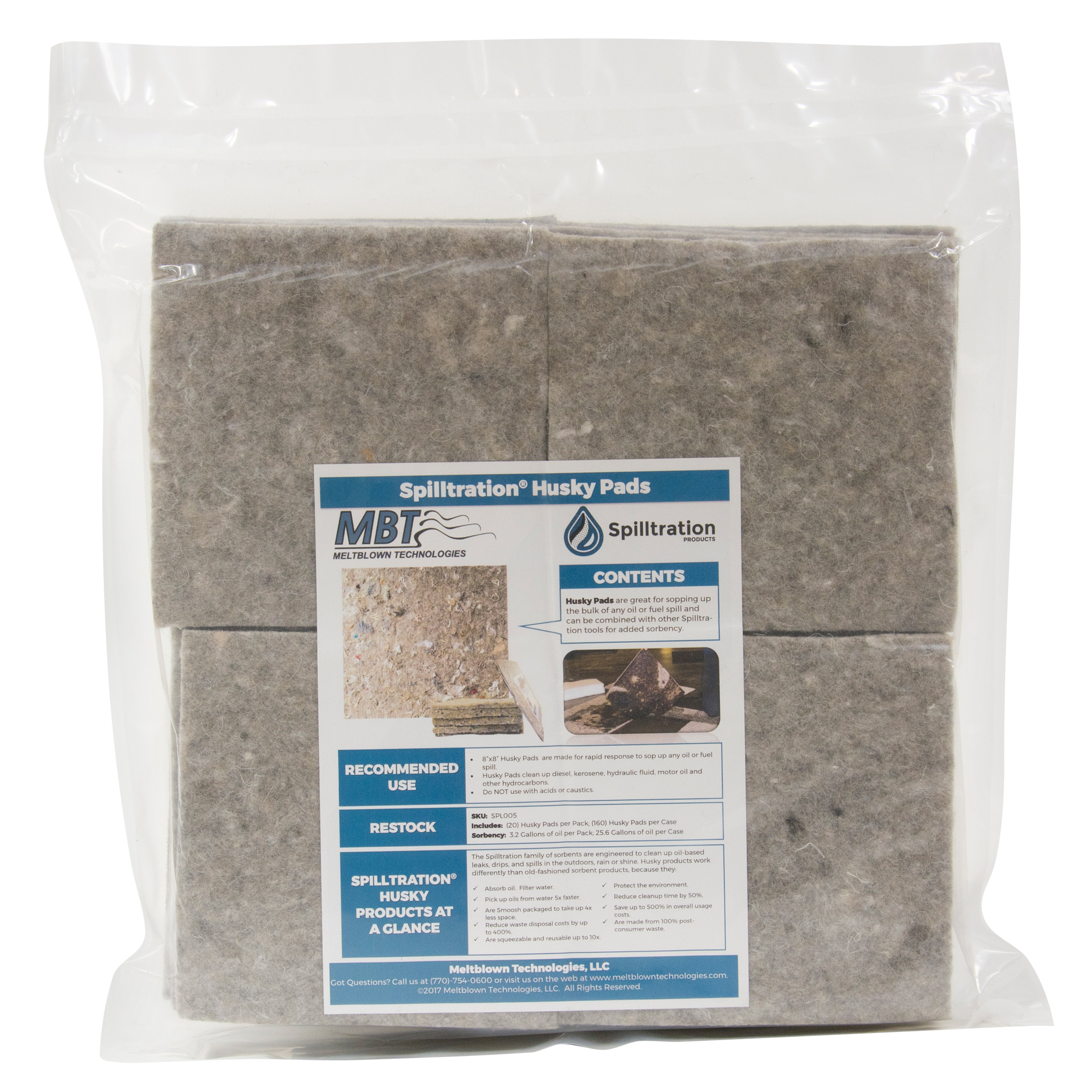 Tampons Husky SpilltrationMC, Huile seulement, 16" x 16", 17,2 gal. d'absorption