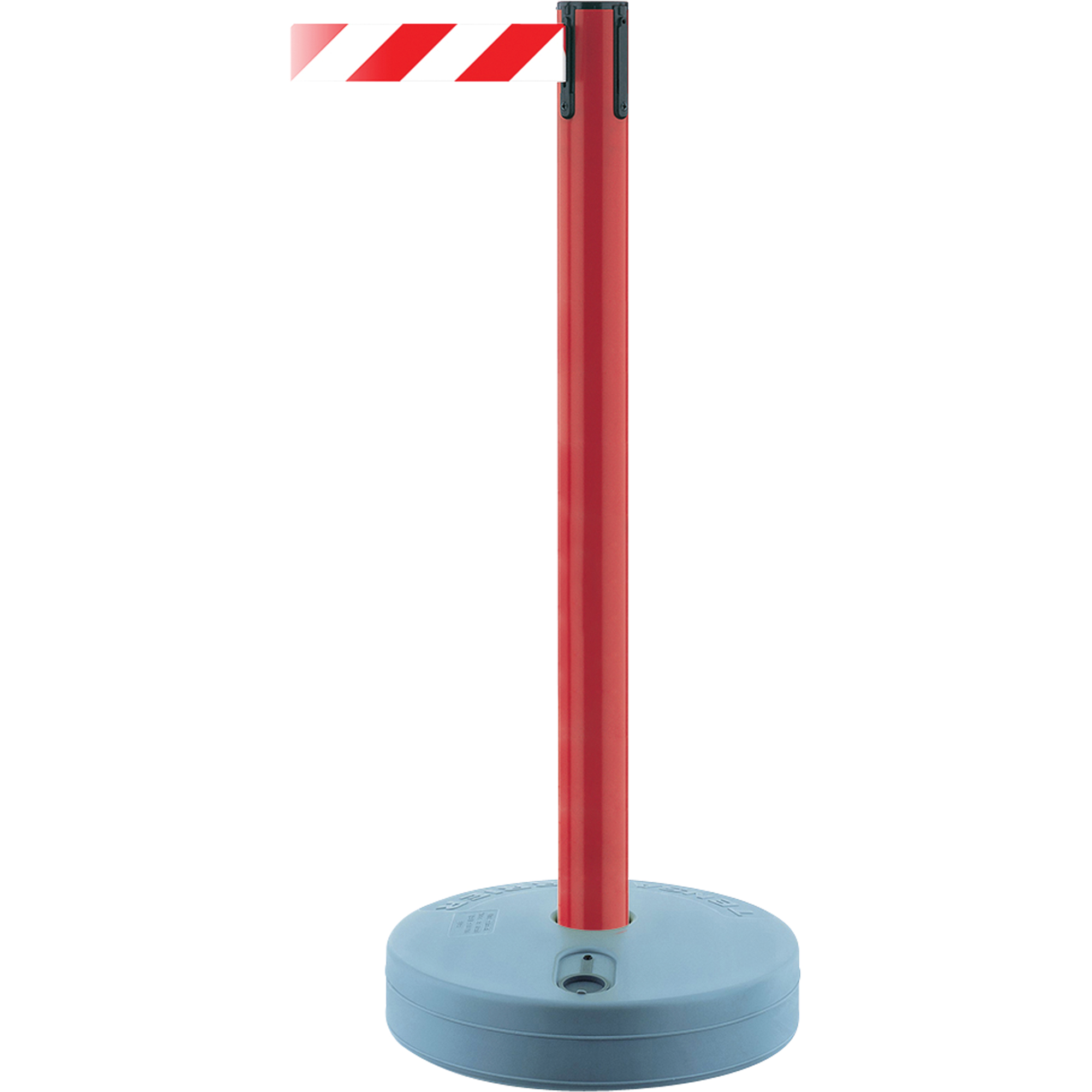 Montant extérieur pour barrière TensaBarrierMD, Plastique, 37" h, Ruban Blanc/Rouge, Longueur du ruban 13'