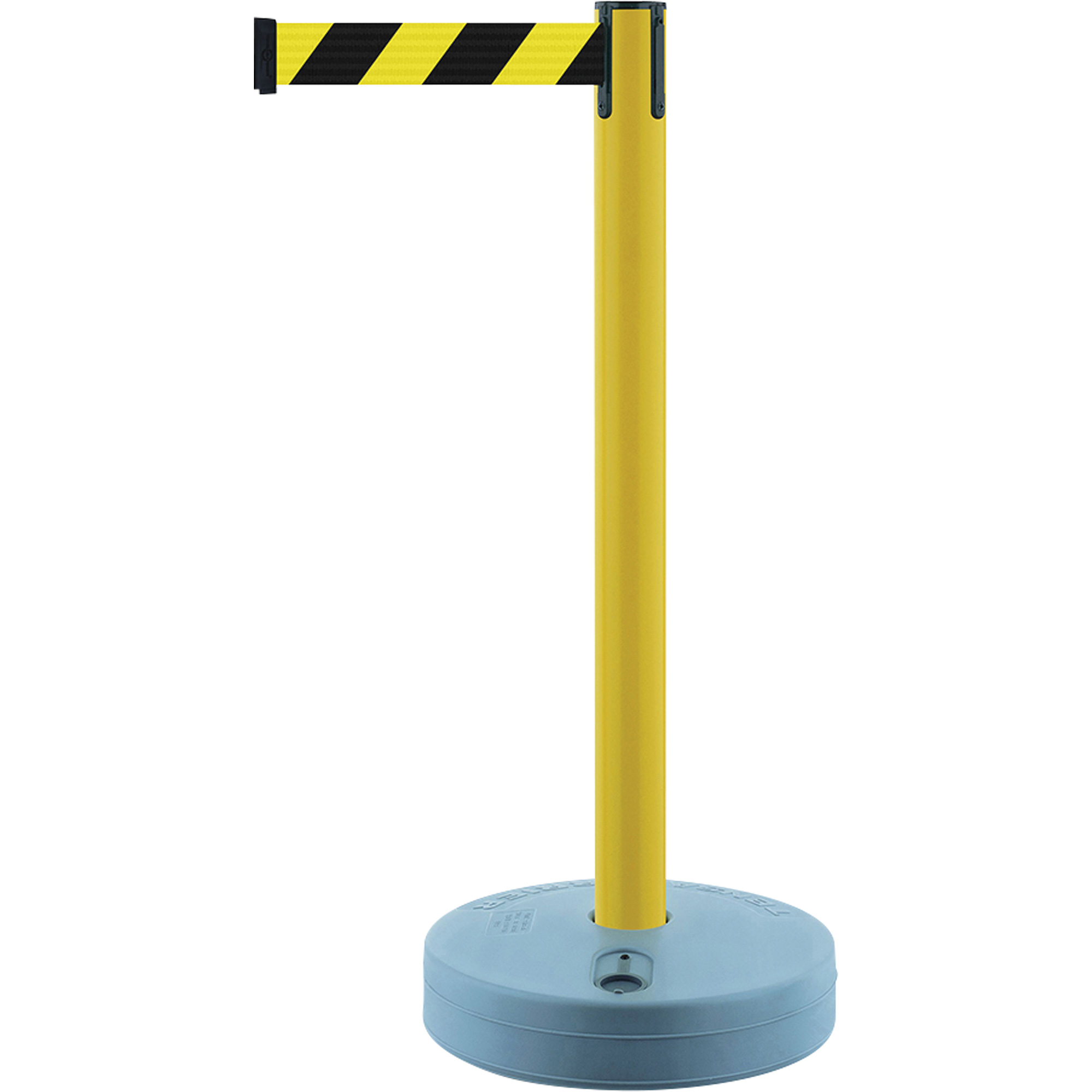 Montant extérieur pour barrière TensaBarrierMD, Plastique, 37" h, Ruban Noir/Jaune, Longueur du ruban 7,5'