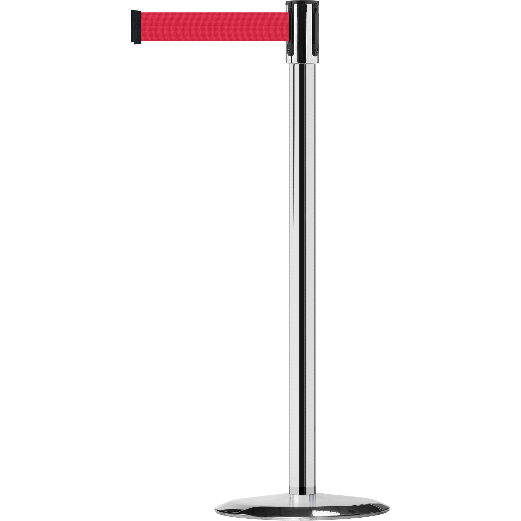 Montant pour barrière Slimline TensaBarrierMD, Acier, 38" h, Ruban Rouge, Longueur du ruban 7,5'