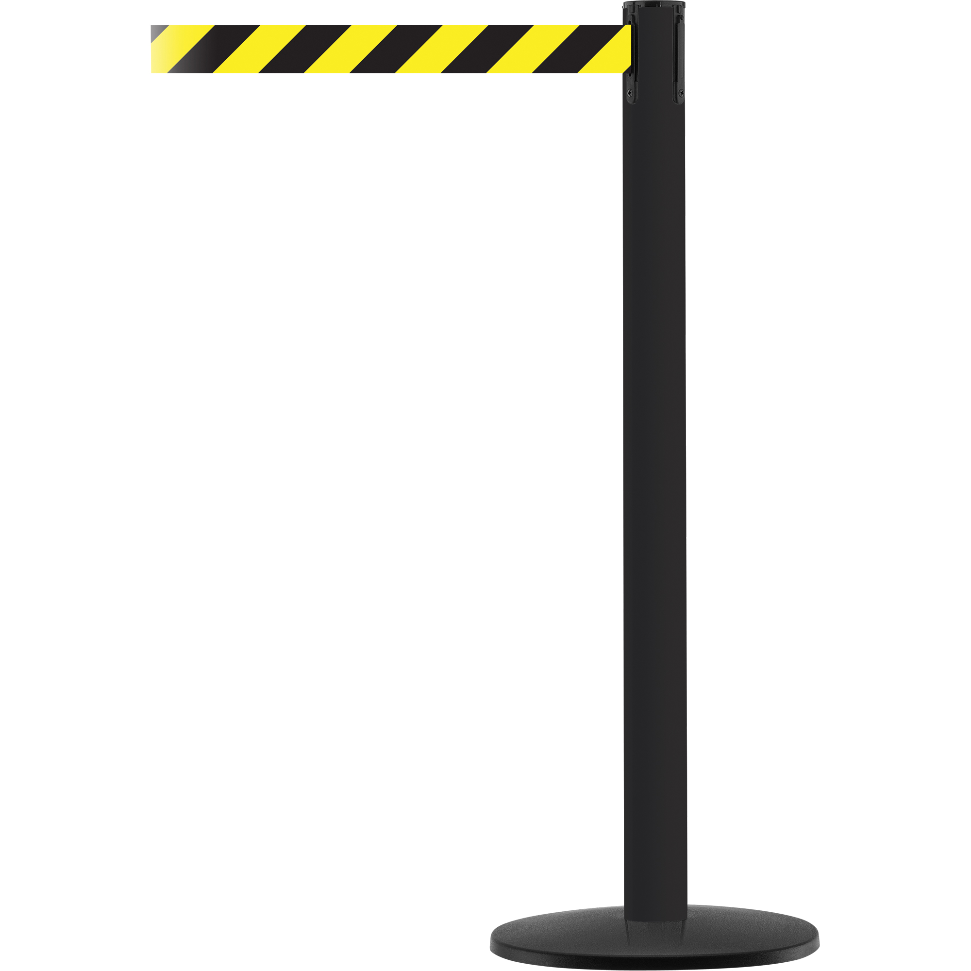 Montant pour système Advance TensaBarrierMD, Acier, 36" h, Ruban Noir/Jaune, Longueur du ruban 7,5'