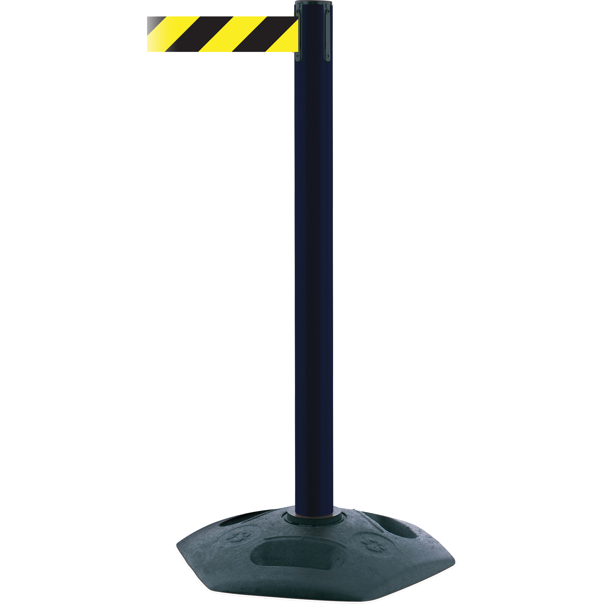 Poteau robuste à ligne simple, Plastique, 38" h, Ruban Noir/Jaune, Longueur du ruban 13'