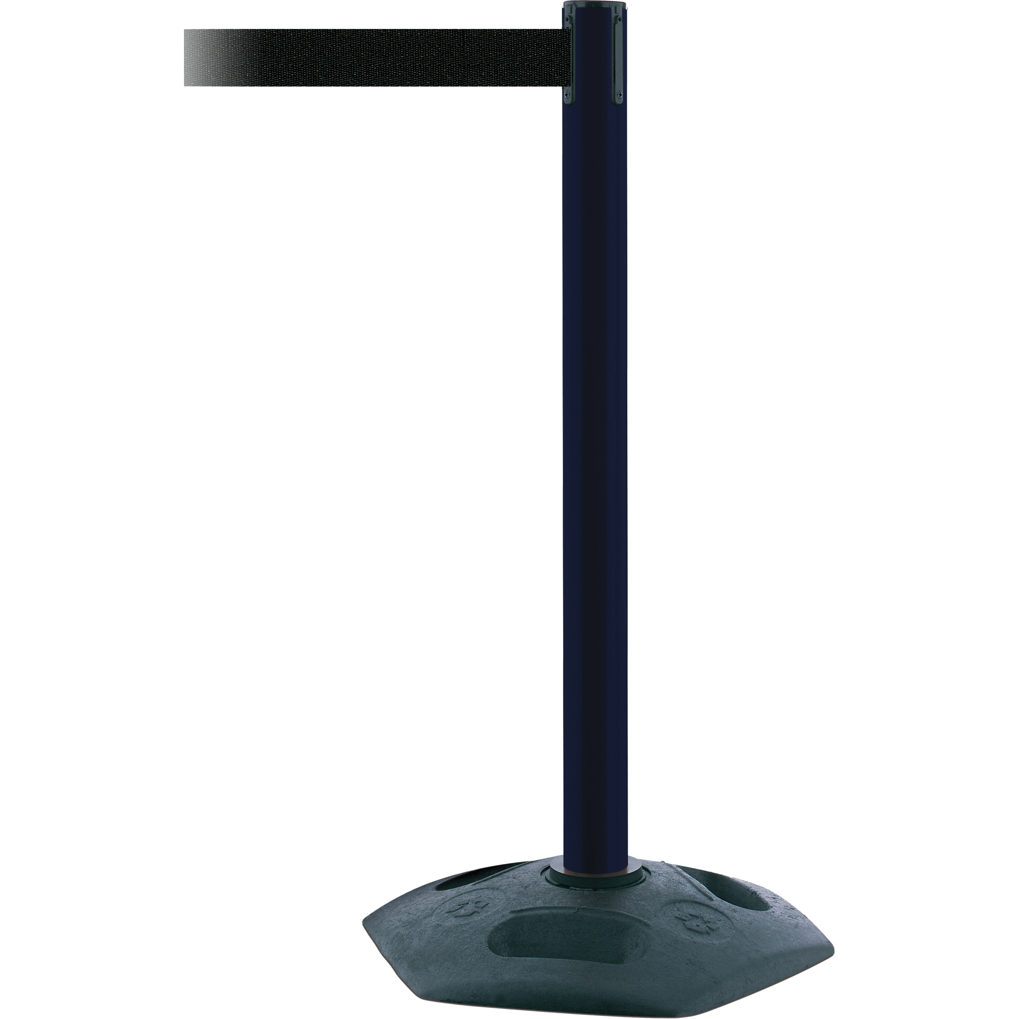 Poteau robuste à ligne simple, Plastique, 38" h, Ruban Noir, Longueur du ruban 13'