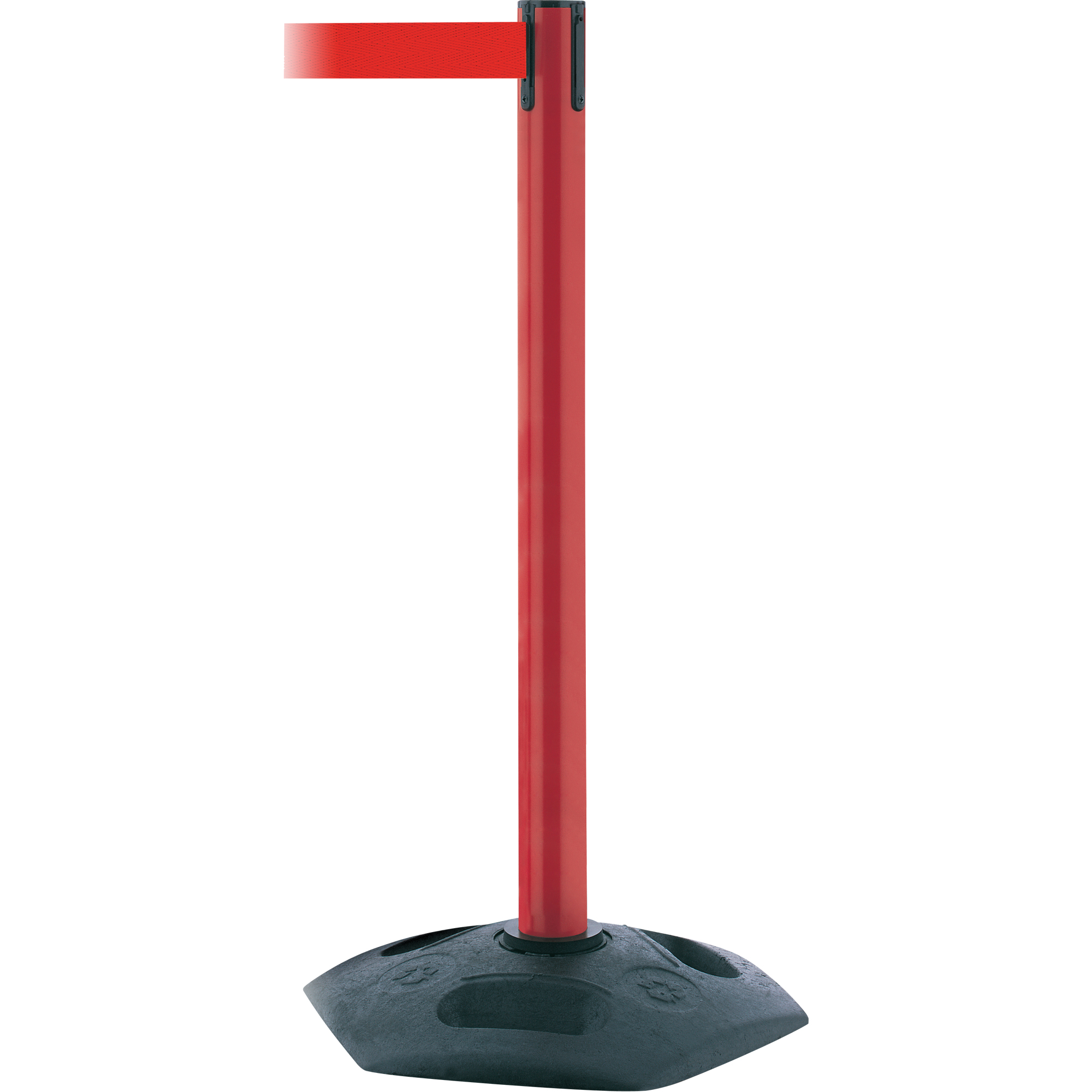 Poteau robuste à ligne simple, Plastique, 38" h, Ruban Rouge, Longueur du ruban 13'