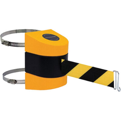 Support de poteau de barrière TensabarrierMD avec courroie, Plastique, Fixation par pince, 24', Ruban Noir et jaune