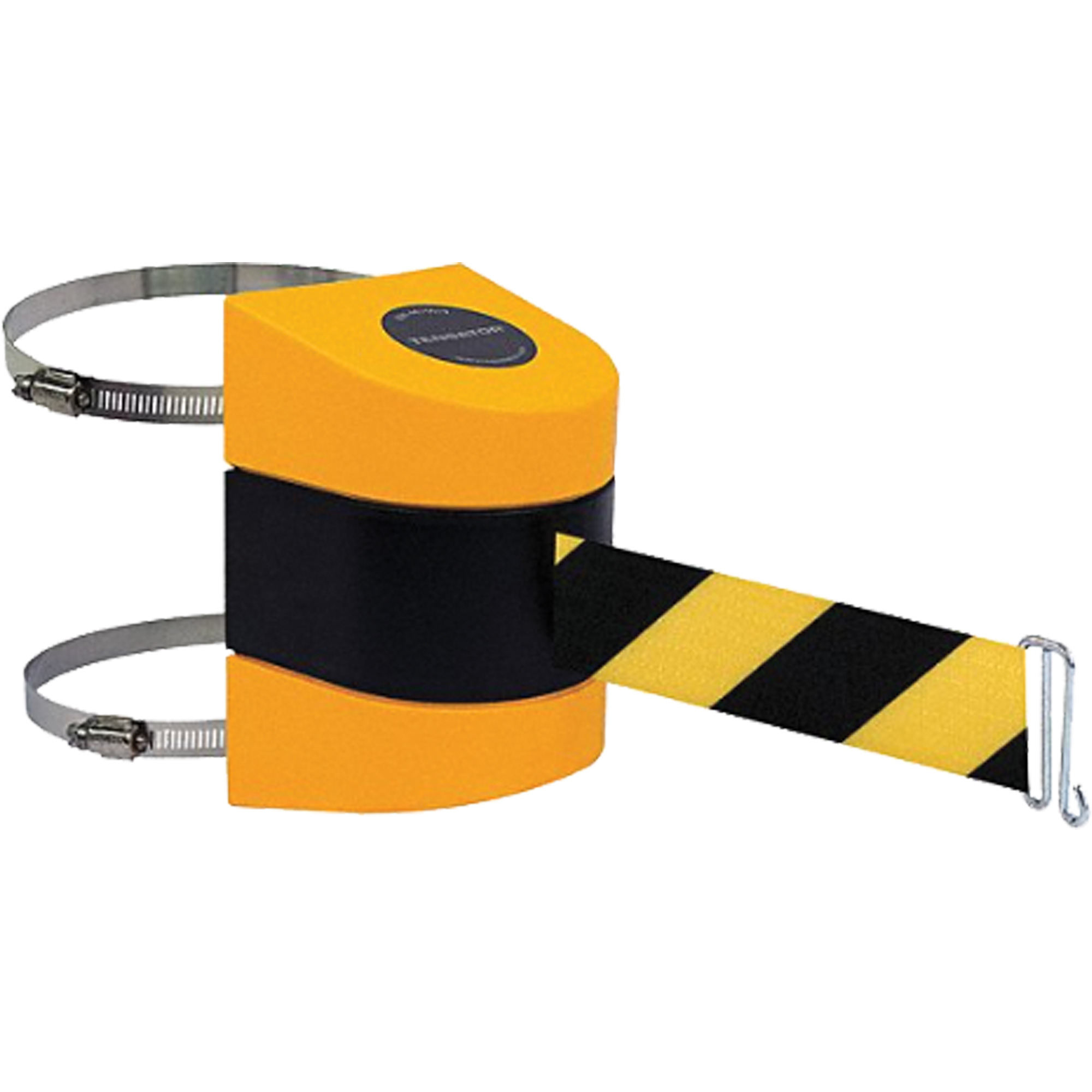 Support de poteau de barrière TensabarrierMD avec courroie, Plastique, Fixation par pince, 24', Ruban Noir et jaune