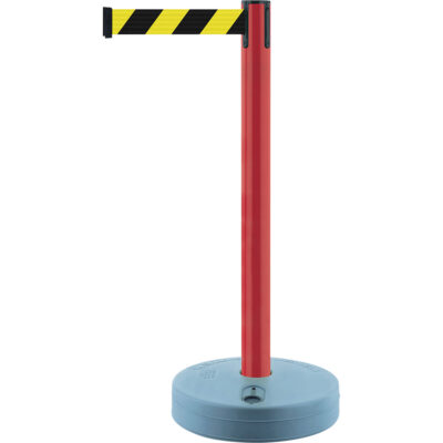 Unité TensabarrierMD pour l'extérieur, Plastique, 37" h, Ruban Noir/Jaune, Longueur du ruban 7,5'