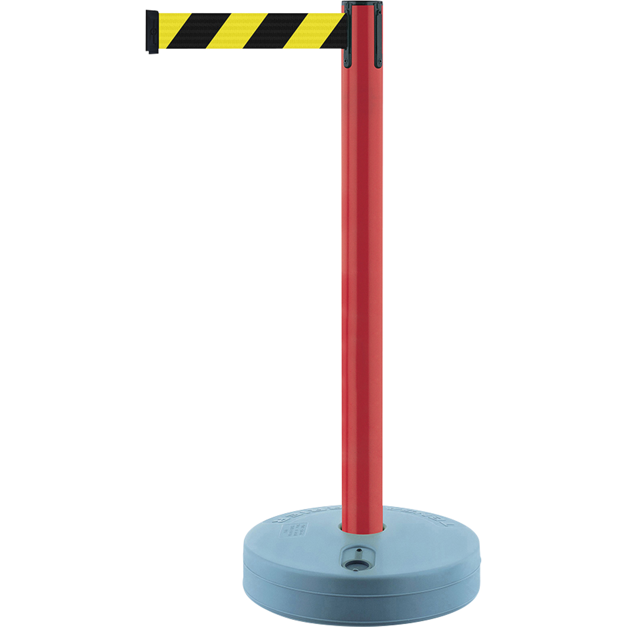 Unité TensabarrierMD pour l'extérieur, Plastique, 37" h, Ruban Noir/Jaune, Longueur du ruban 7,5'