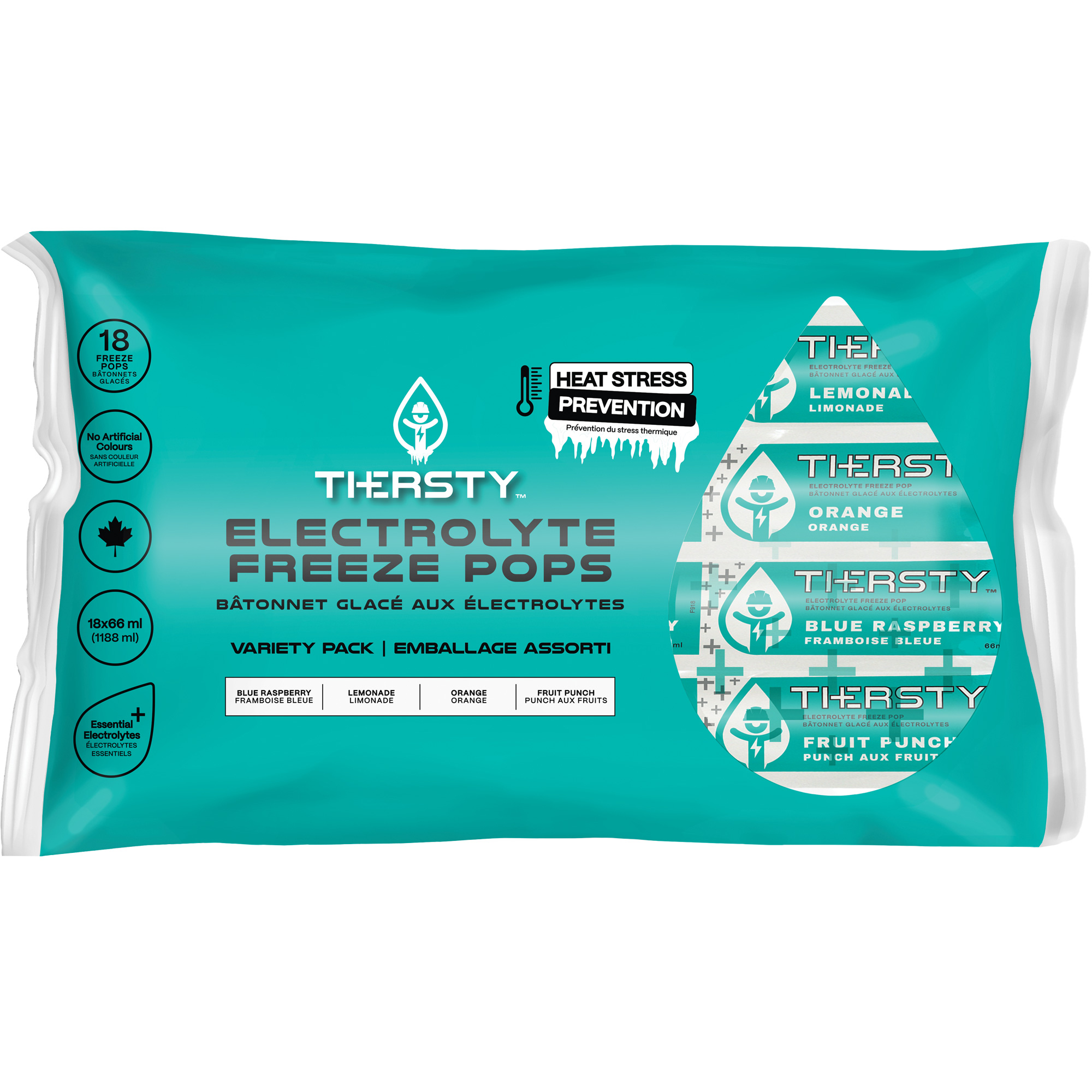 Bâtonnets gelés de boisson hydratante, Gelé, Saveurs variées