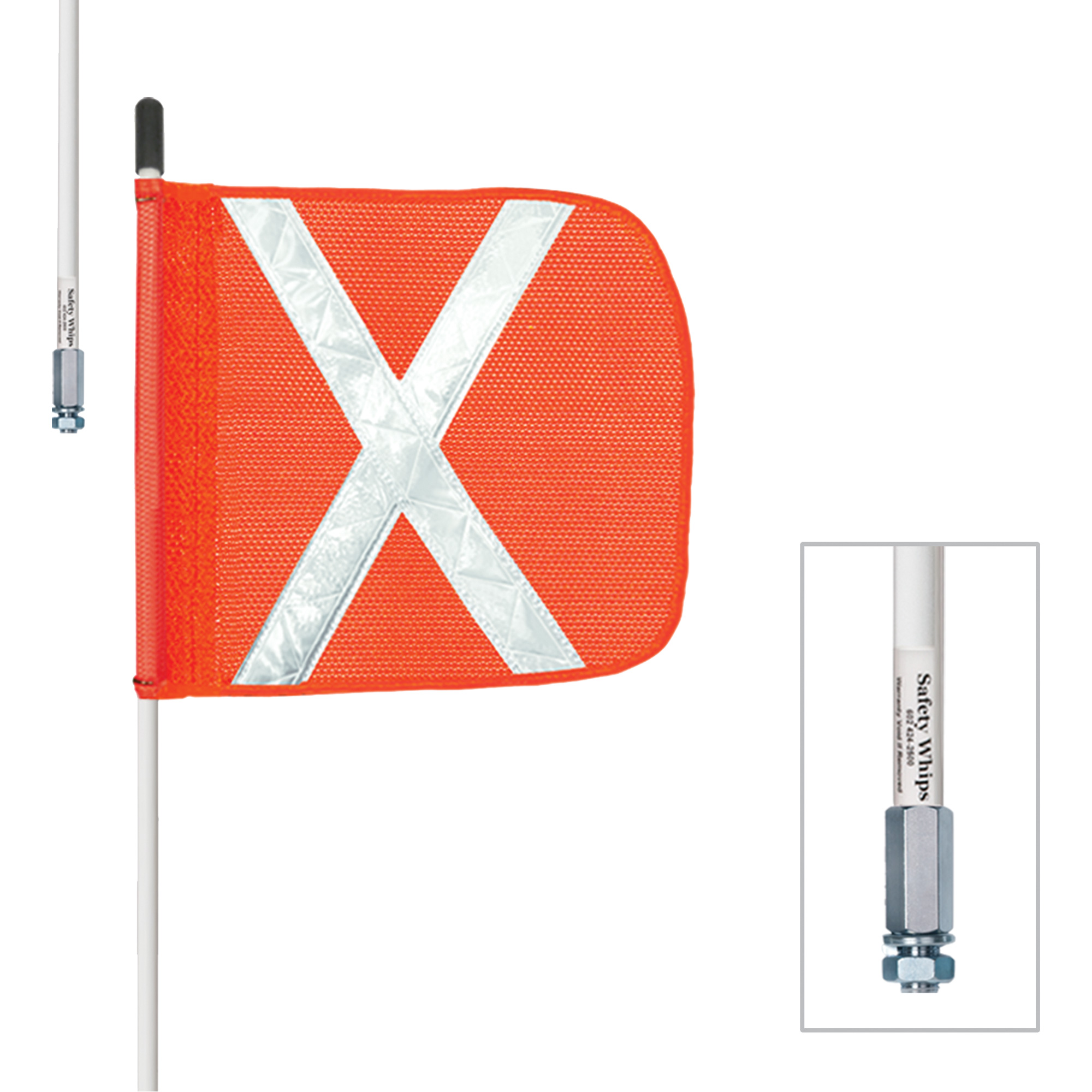 Tiges de sécurité robustes Safety WhipMD, Fixation Fileté, Hauteur 12', Orange