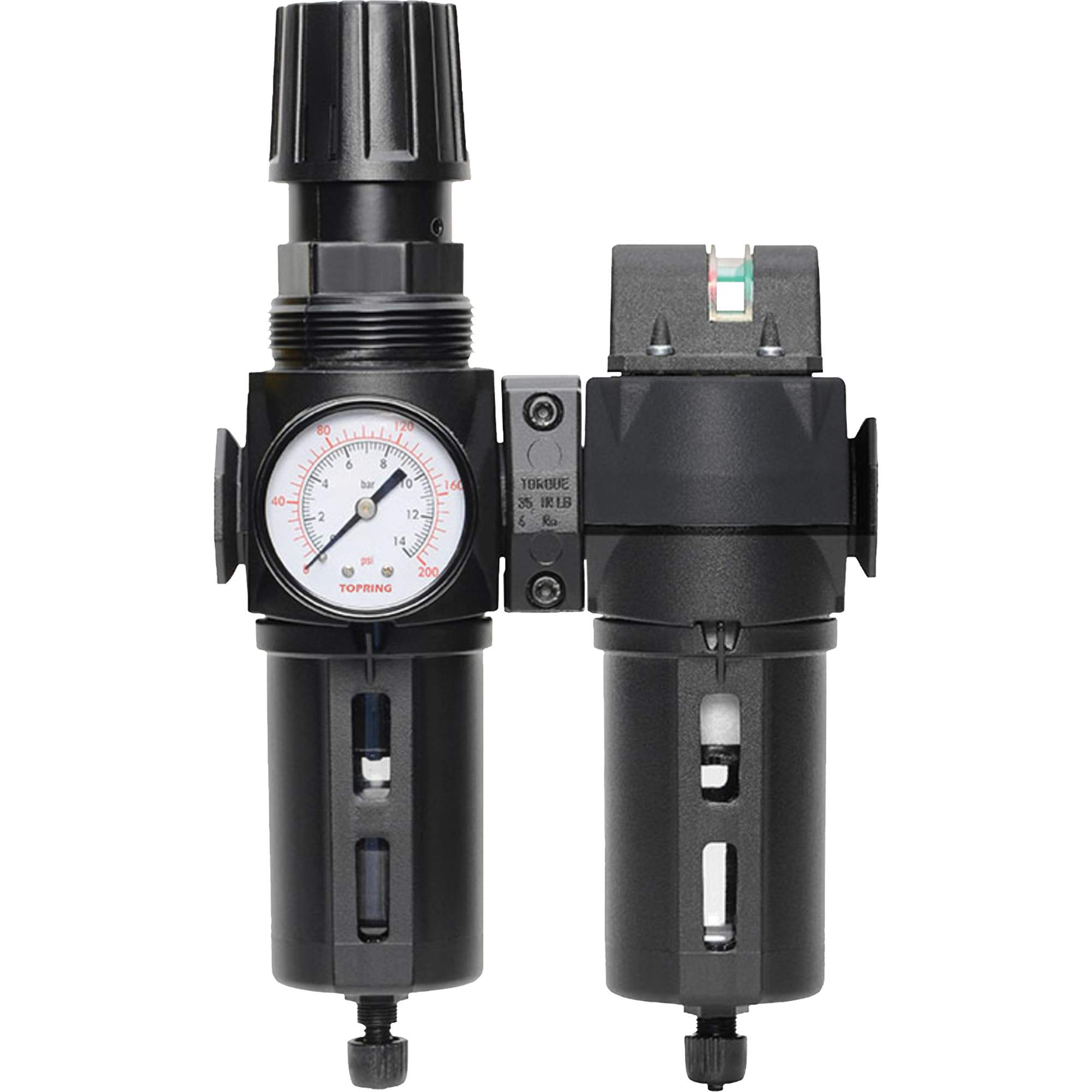 Filtre/détendeur & filtre coalescent Modulair 300 avec bol standard & drain manuel, 3/8" NPTF, 150 psi, Capacité de 5,12 oz liq