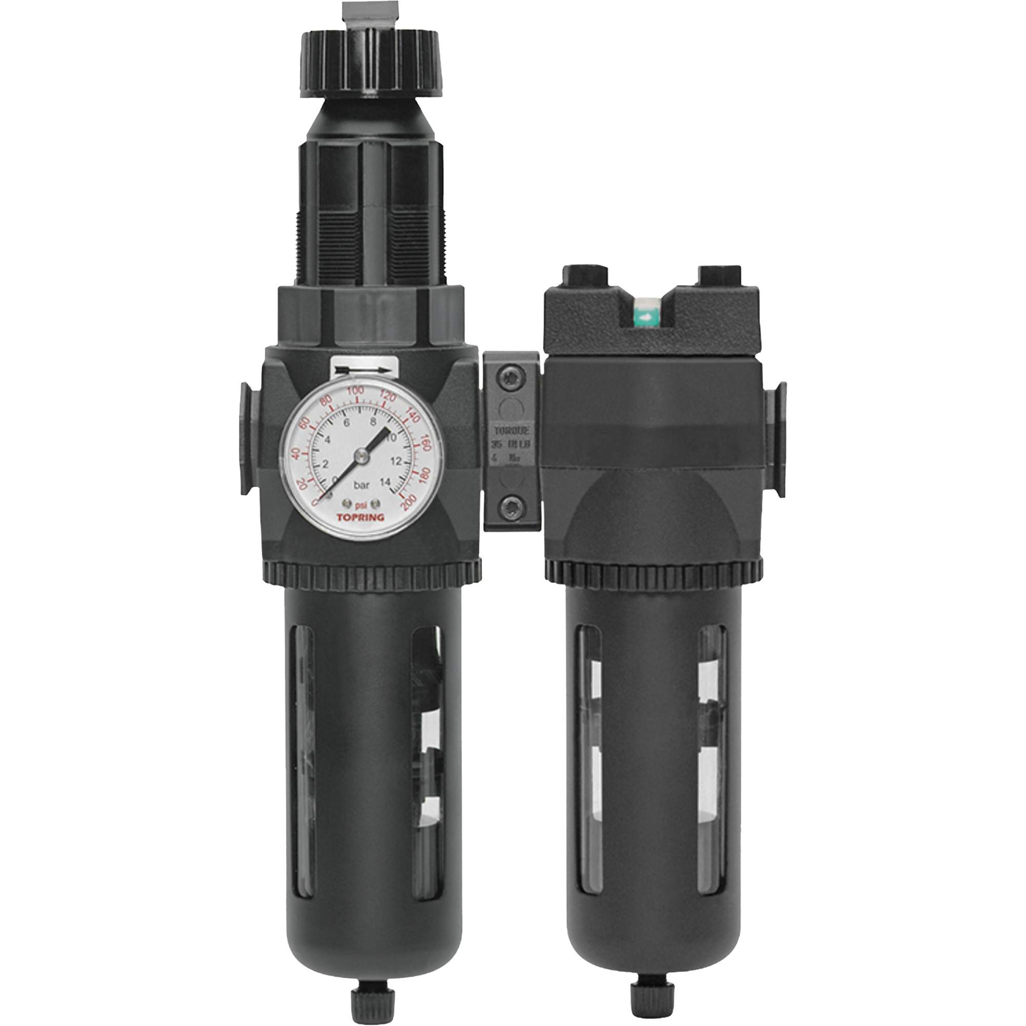 Filtre/détendeur & filtre coalescent Modulair 400 avec bol standard & drain manuel, 3/4" NPTF, 150 psi, Capacité de 9,13 oz liq.