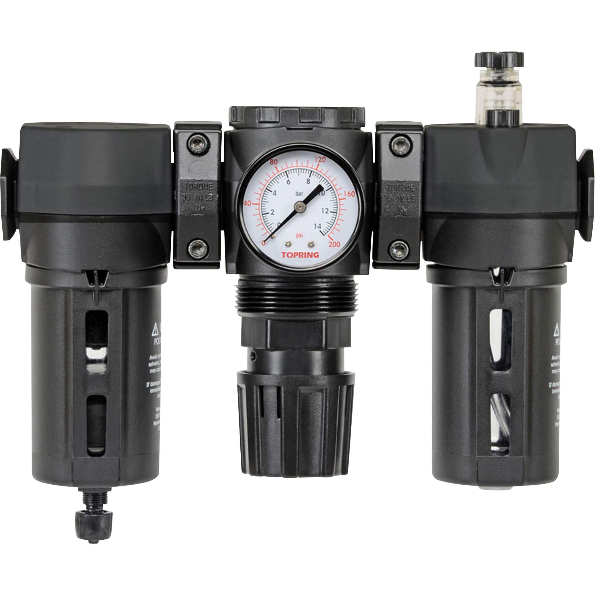 Filtre, détendeur & lubrificateur Modulair 200 avec drain manuel & bol standard, 3/8" NPTF