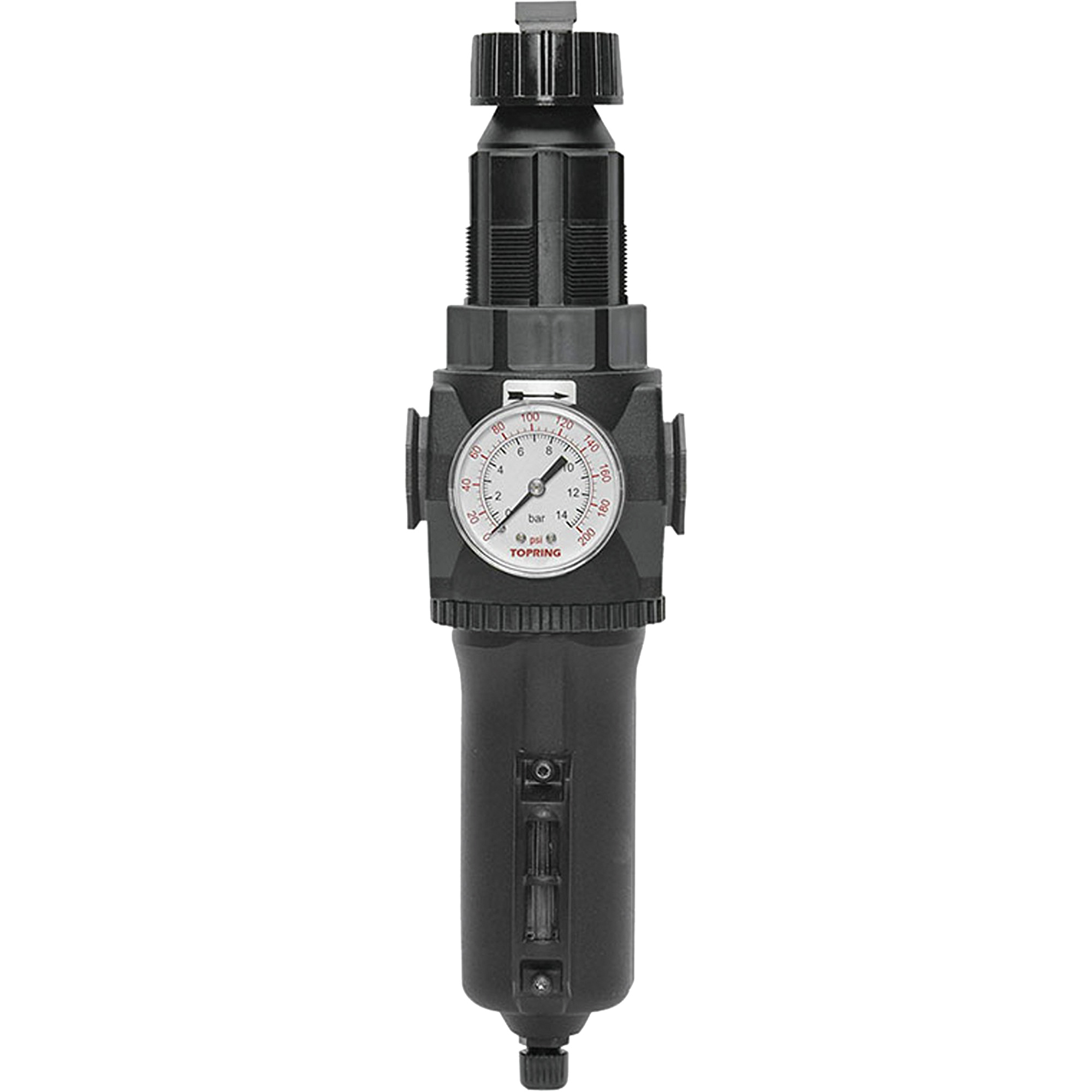Filtre/régulateur drain manuel avec bol en métal et manomètre Modulair 400, 1/2" NPT, 200 psi, Capacité de 9,1 oz liq.