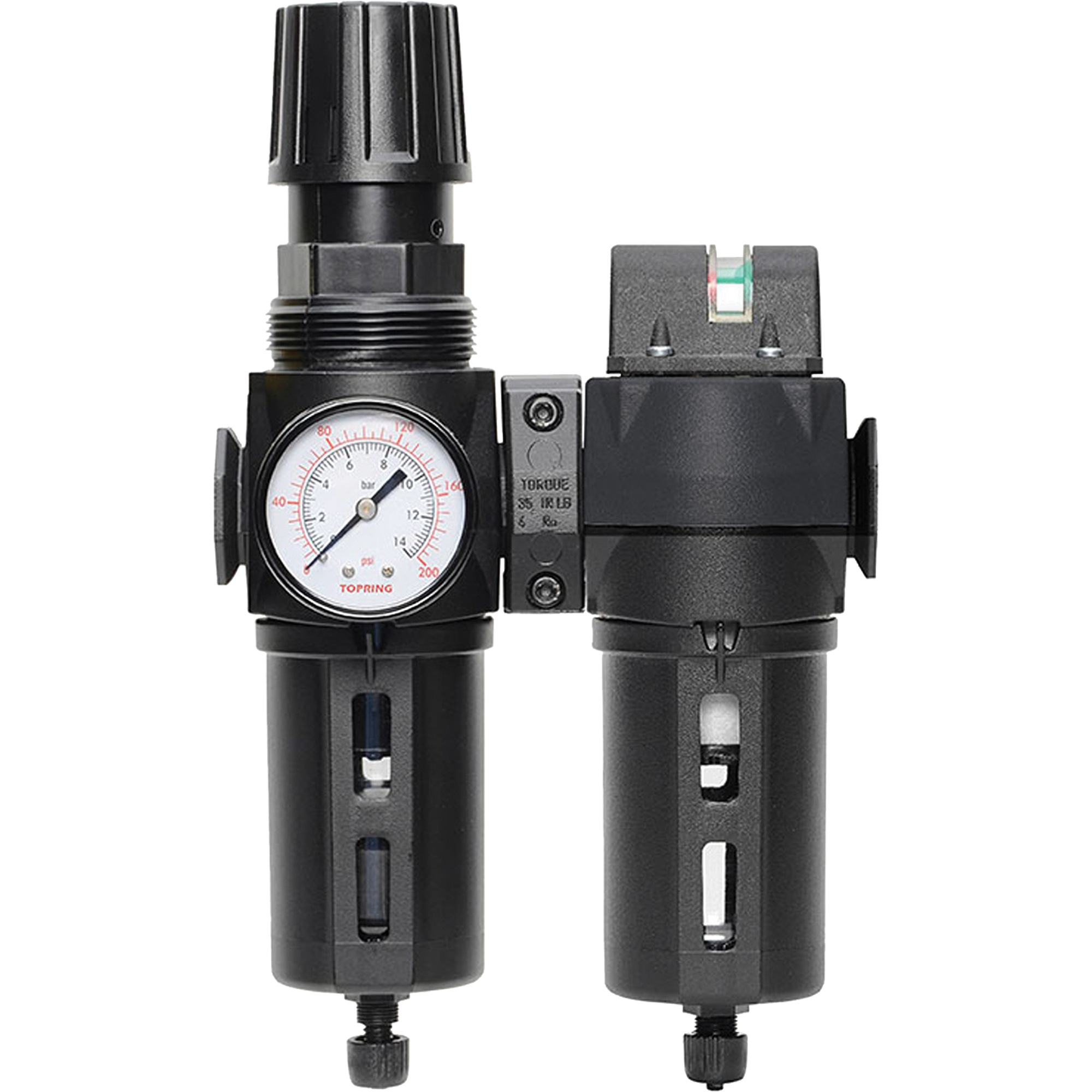 Filtre/régulateur + filtre coalescent drain manuel avec bol standard Modulair 300, 1/4" NPT, 150 psi, Capacité de 5,1 oz liq.
