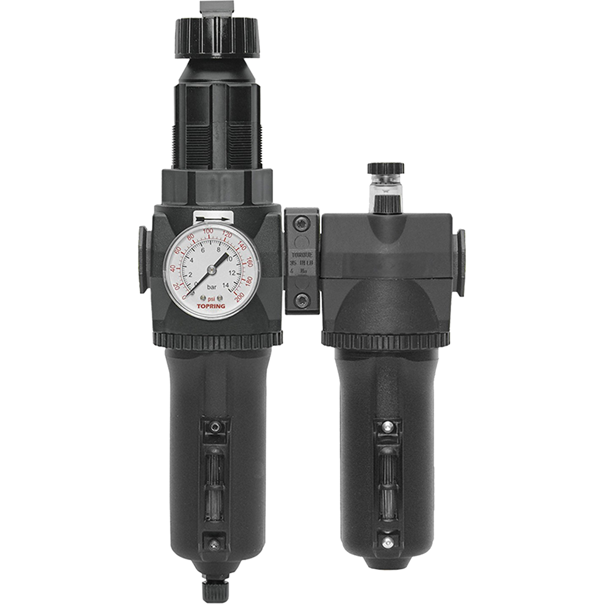 Filtre + régulateur + lubrificateur à drain manuel avec bol en métal et manomètre Modulair 400, 1/2" NPT