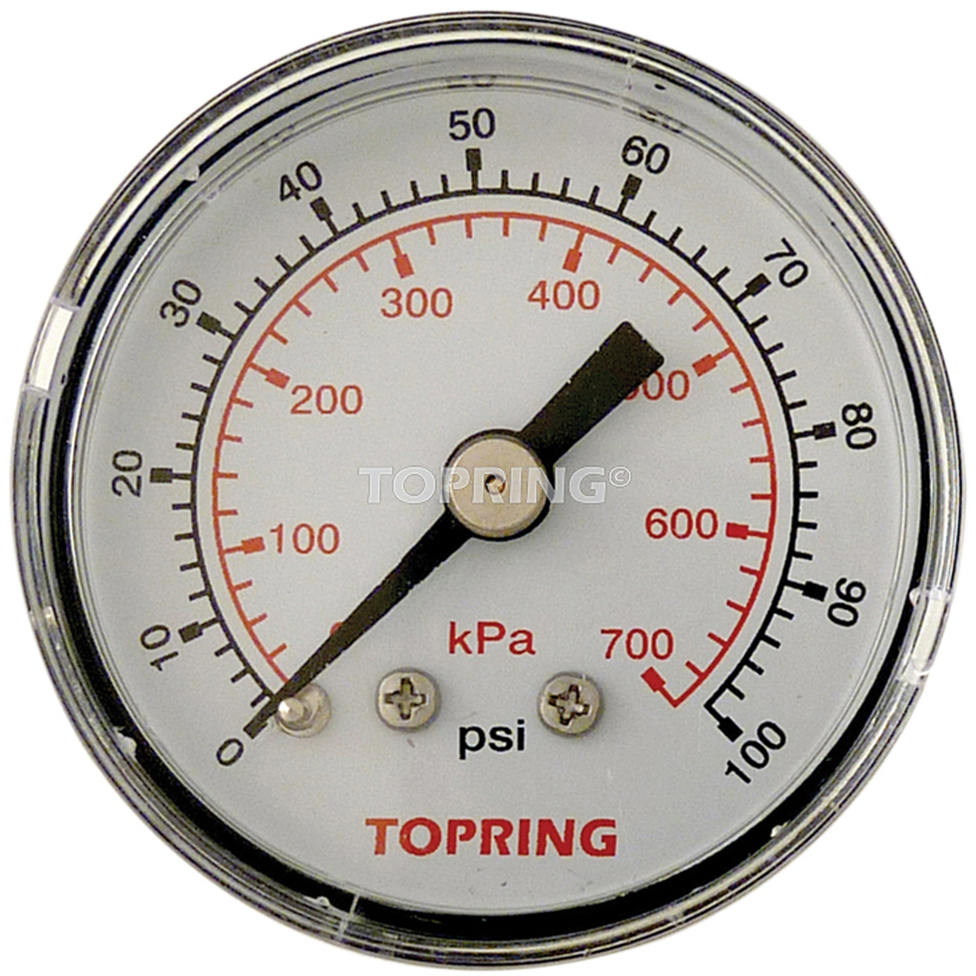 Manomètre, 1-1/2", 0 - 100 psi, Fixation arrière, Analogique