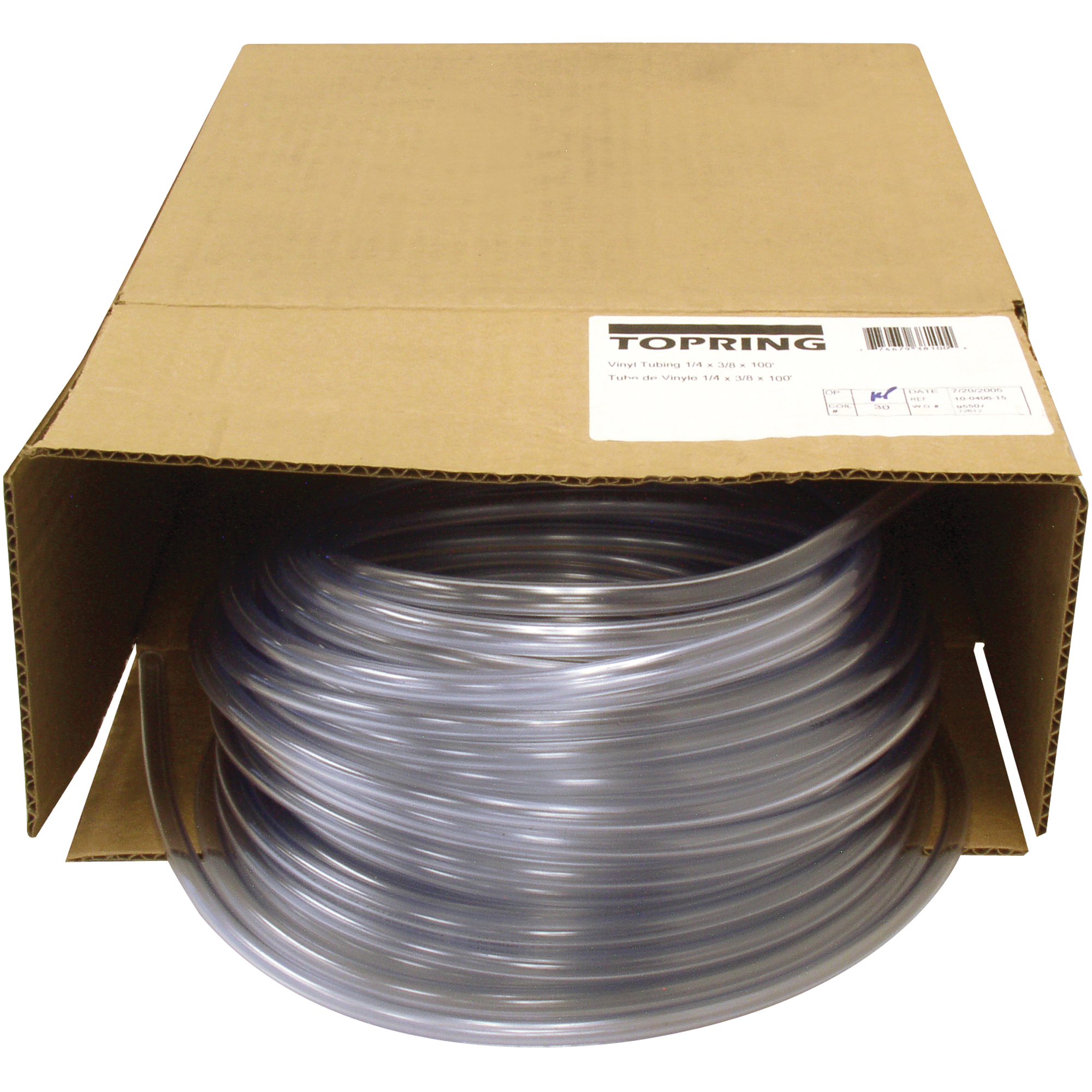 Tube, Air/Eau, 0,375" DE x 100' lo, PVC, Transparent, 55 psi @ 20°C