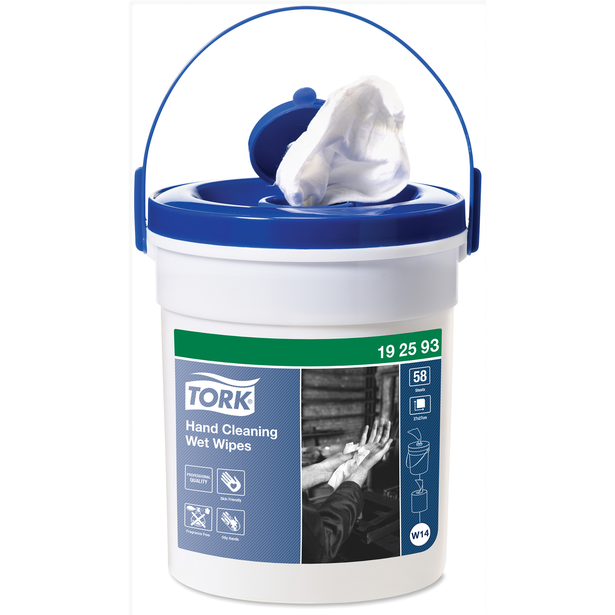 Lingettes humides nettoyantes pour les mains en seau, 58 lingettes, 10-3/5" x 10-3/5"